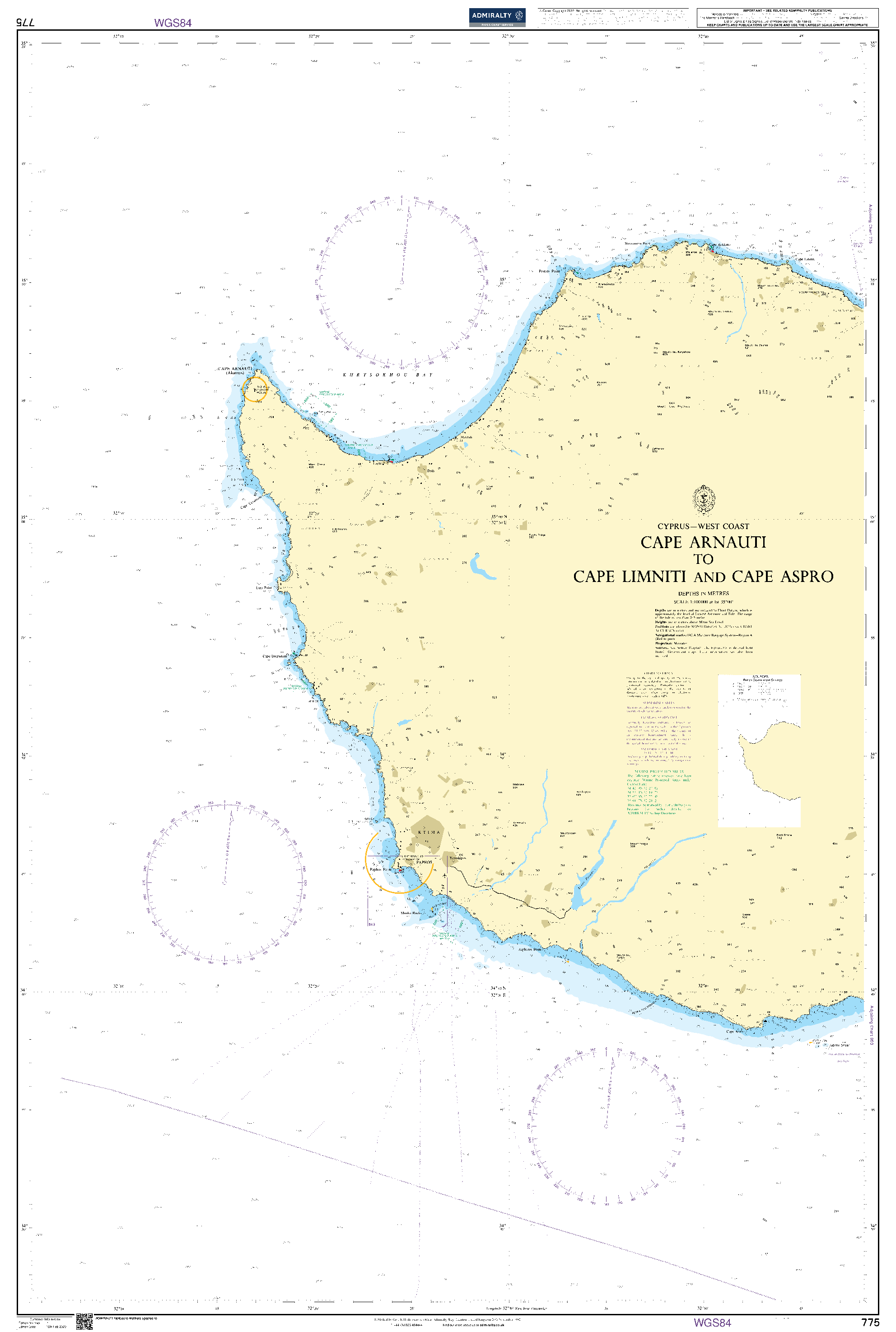British Admiralty Nautical Chart 775: Cape Arnauti to Cape Limniti and Cape Aspro