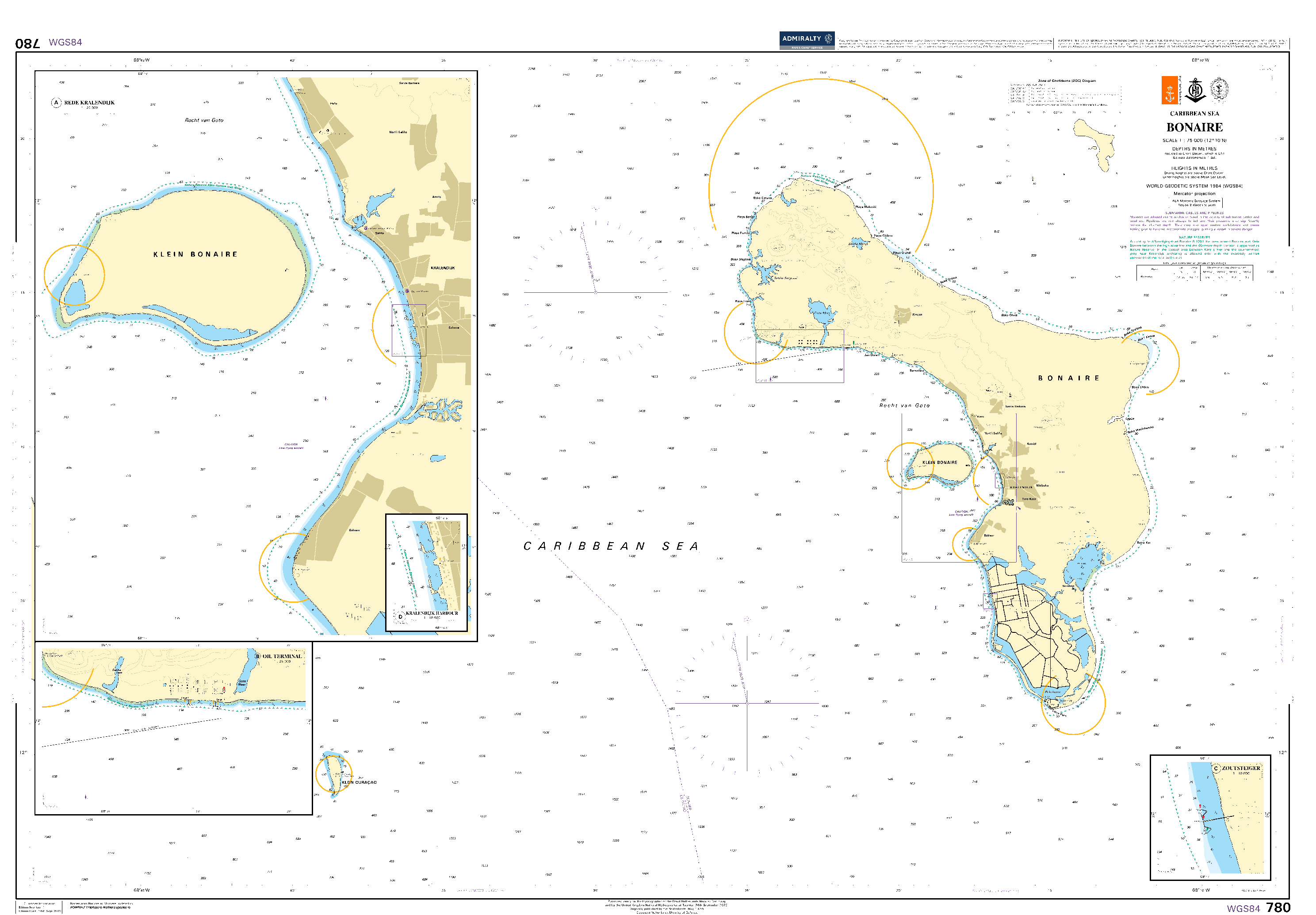 British Admiralty Nautical Chart 780: Bonaire