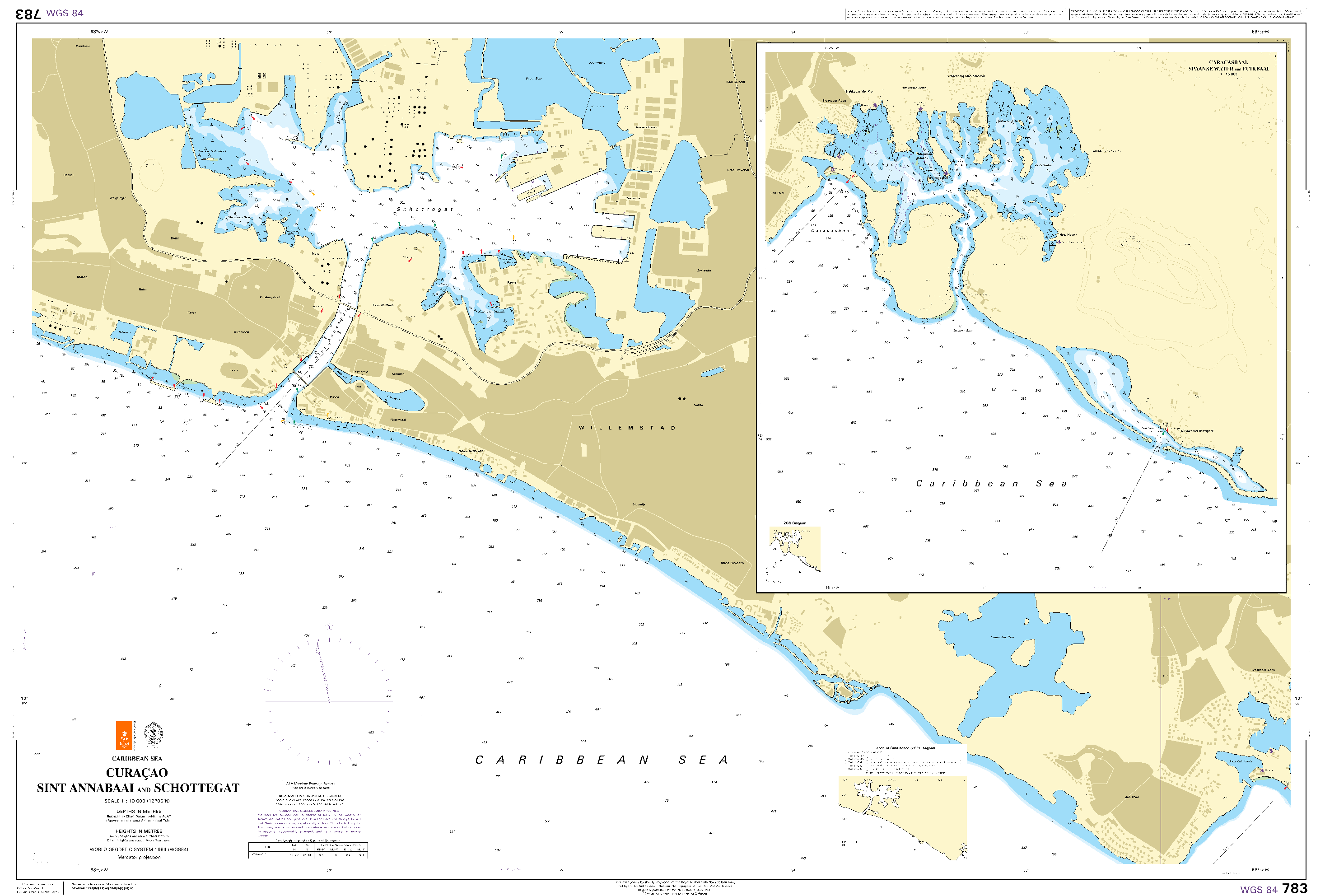 British Admiralty Nautical Chart 783: Curacao Sint Annabaai and Schottegat
