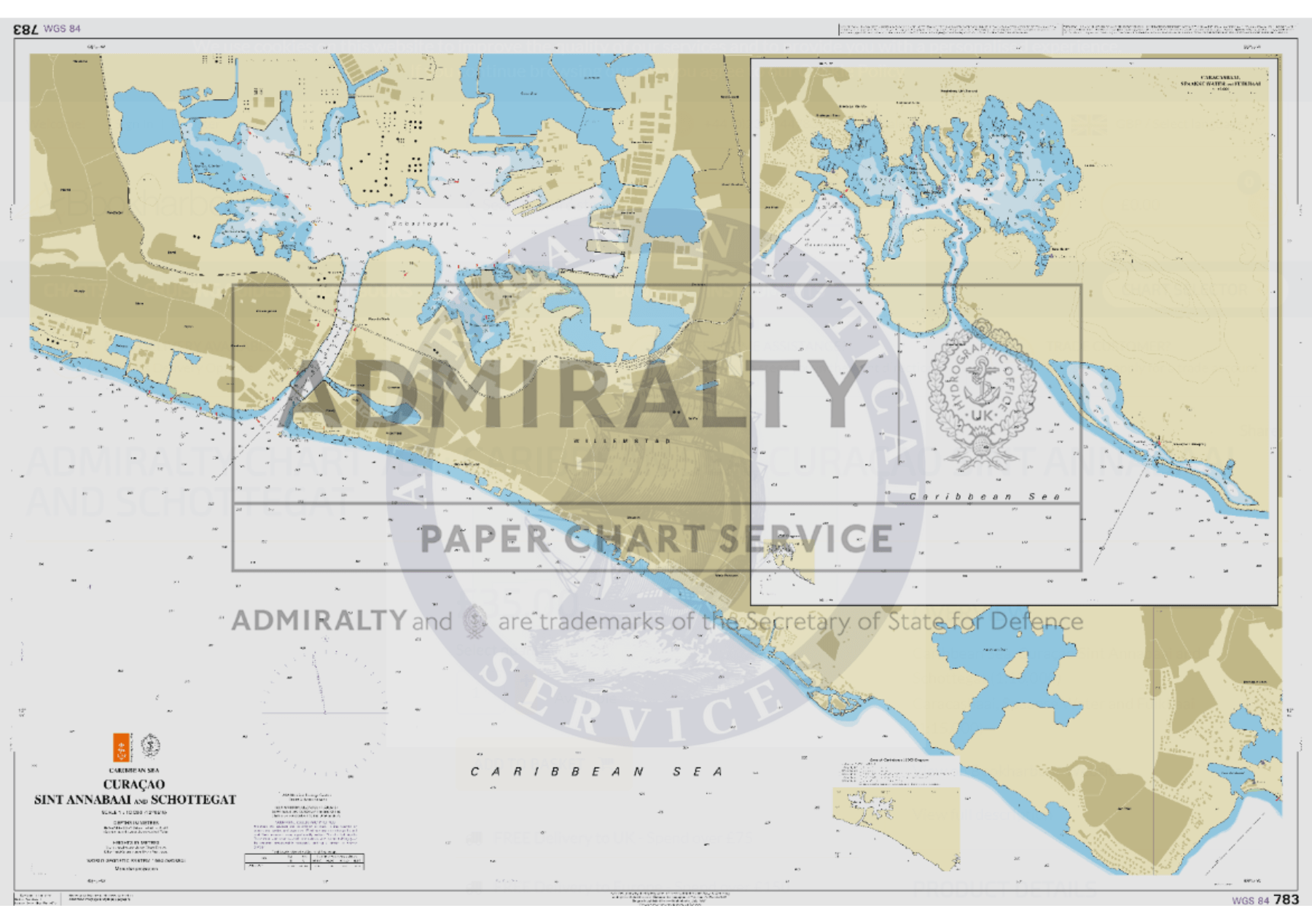 British Admiralty Nautical Chart 783: Curacao Sint Annabaai and Schottegat