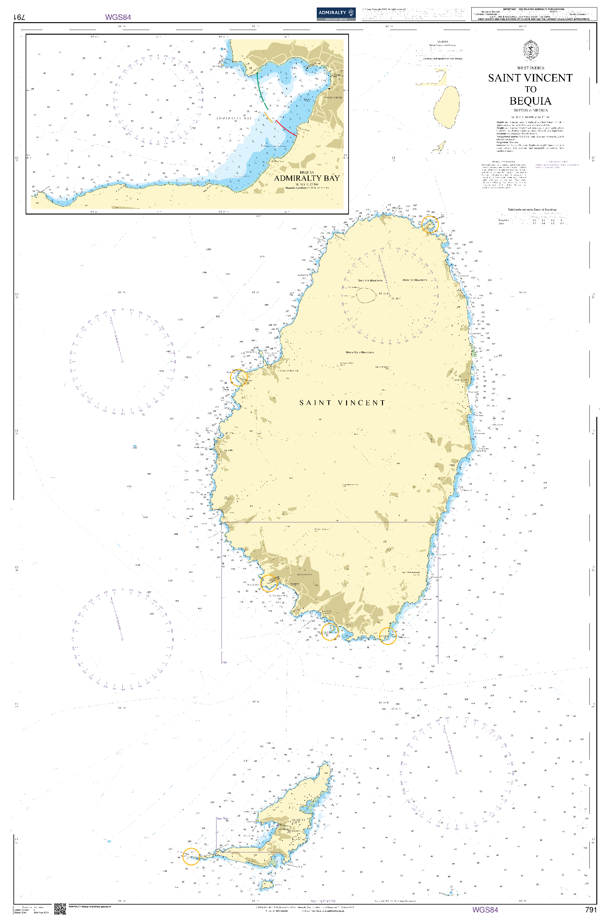 British Admiralty Nautical Chart 791: Saint Vincent to Bequia