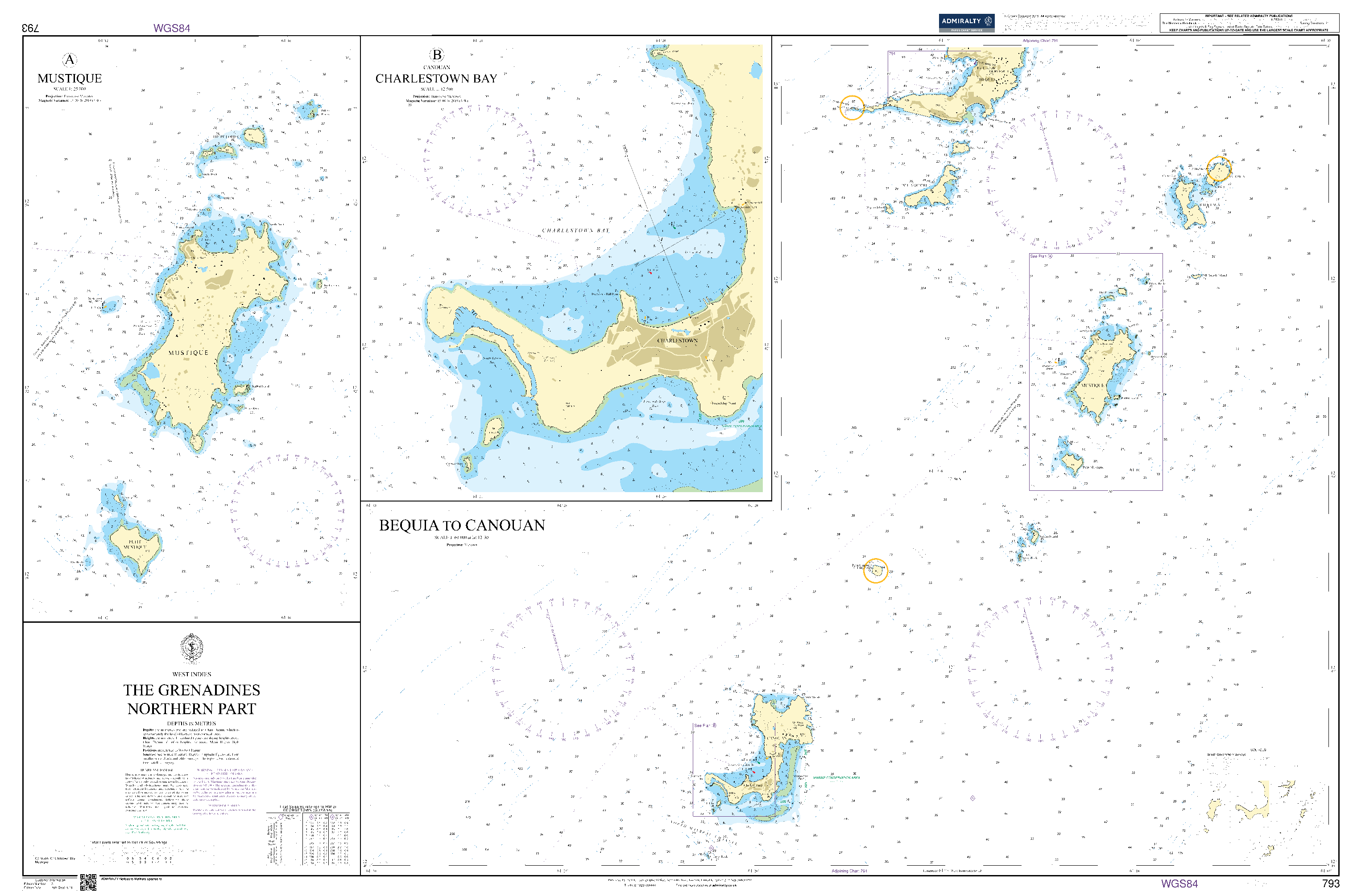 British Admiralty Nautical Chart  793: The Grenadines - Northern Part