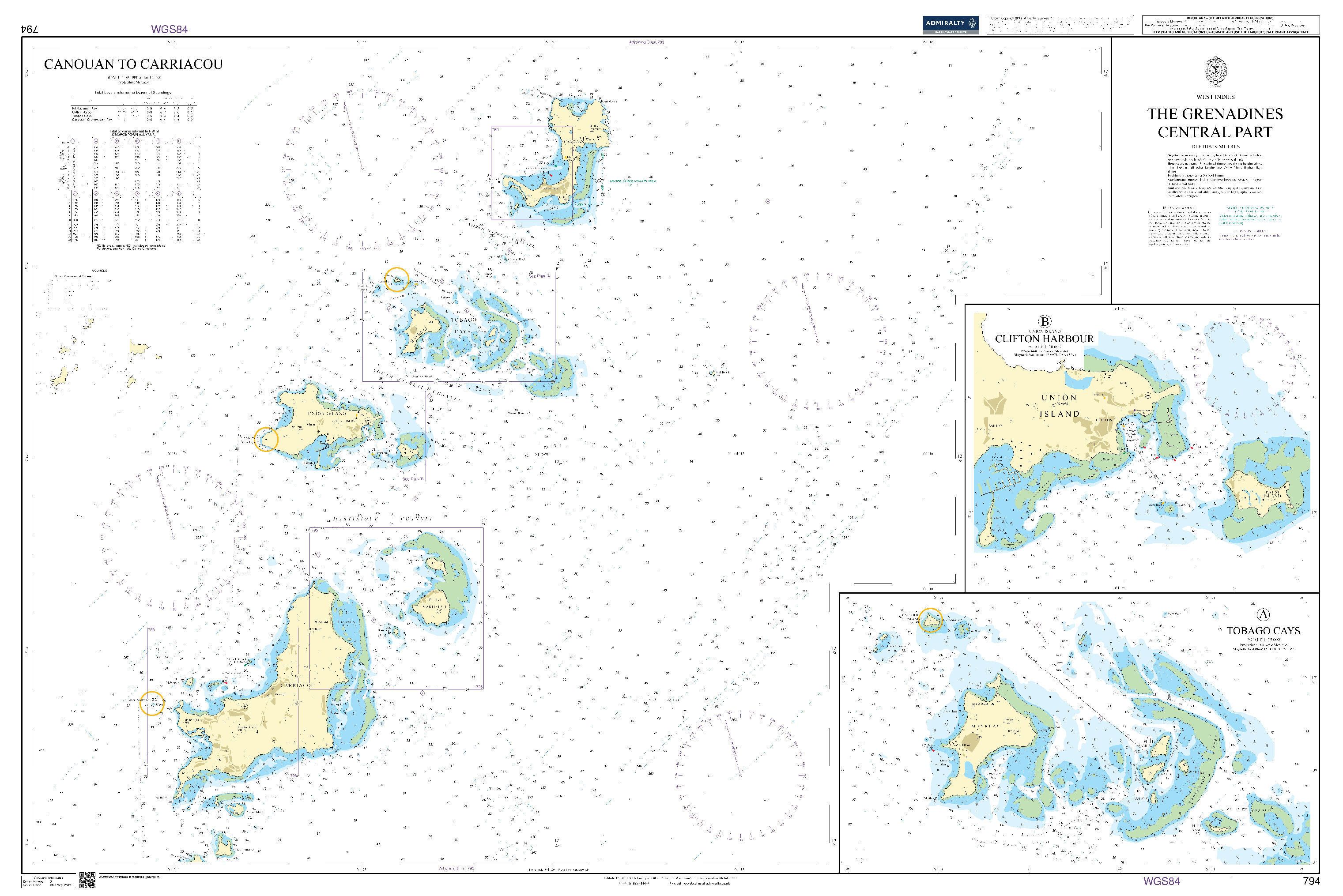 British Admiralty Nautical Chart 794: The Grenadines - Central Part
