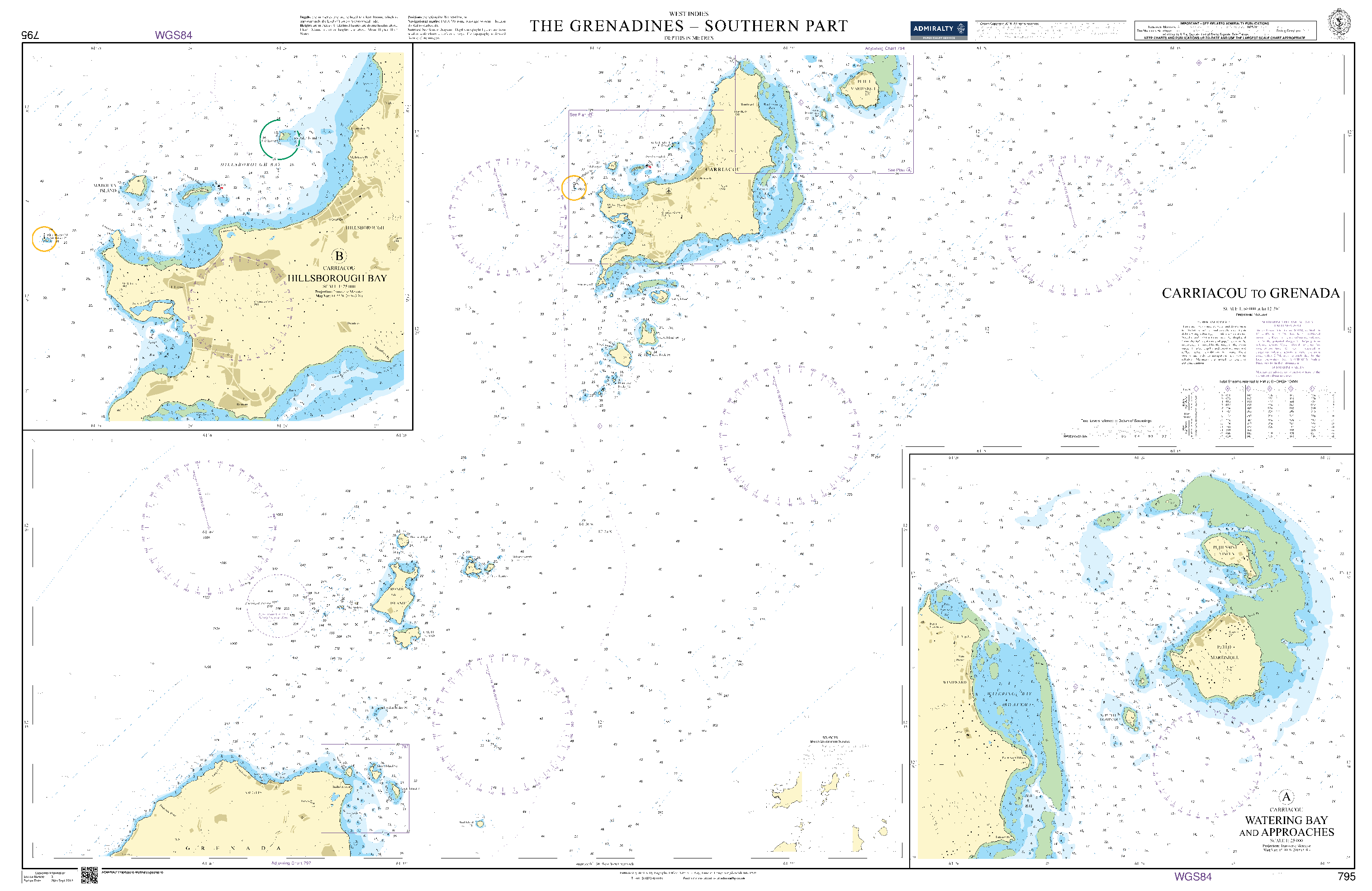 British Admiralty Nautical Chart 795: The Grenadines - Southern Part