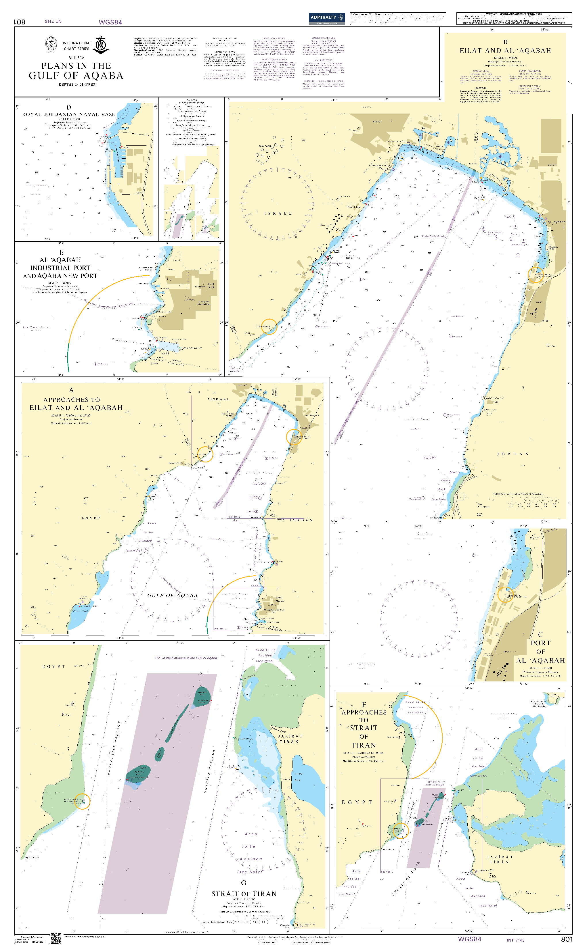 British Admiralty Nautical Chart 801: Red Sea, Plans in the Gulf of Aqaba