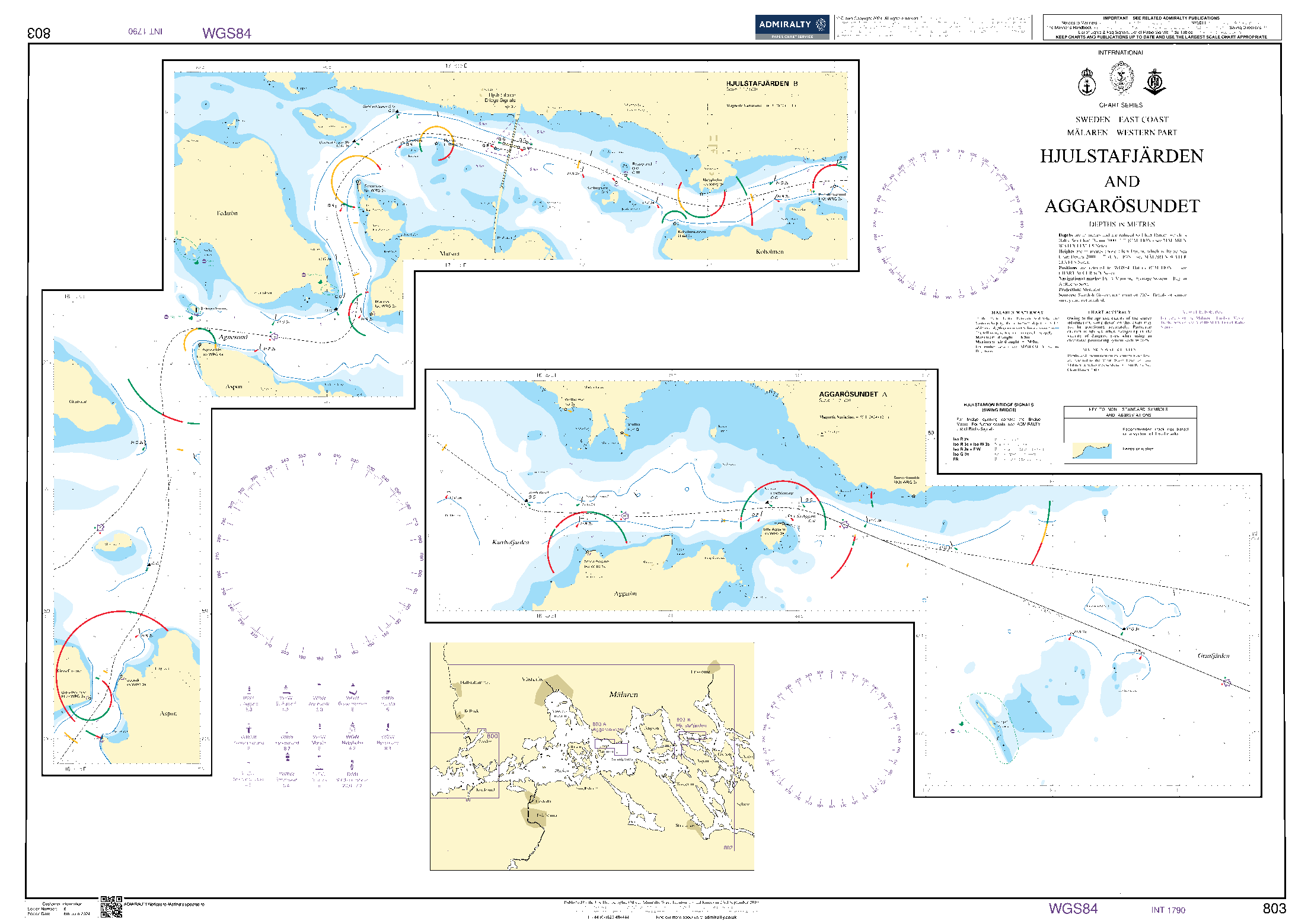British Admiralty Nautical Chart 803: Sweden - East Coast, Malaren Western Part, Hjulastafjarden and Aggarosundet