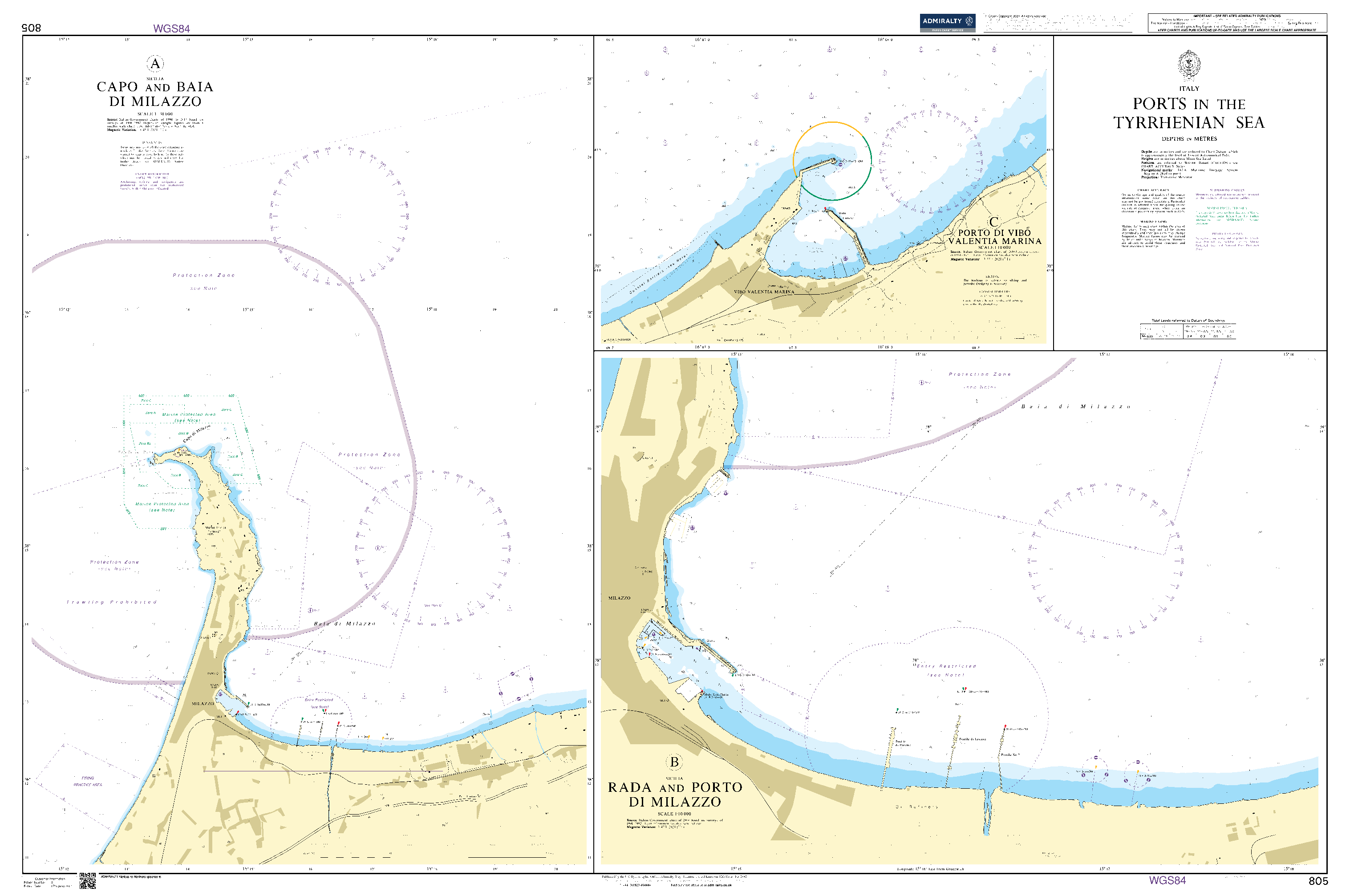 British Admiralty Nautical Chart 805: Italy, Ports in the Tyrrhenian Sea