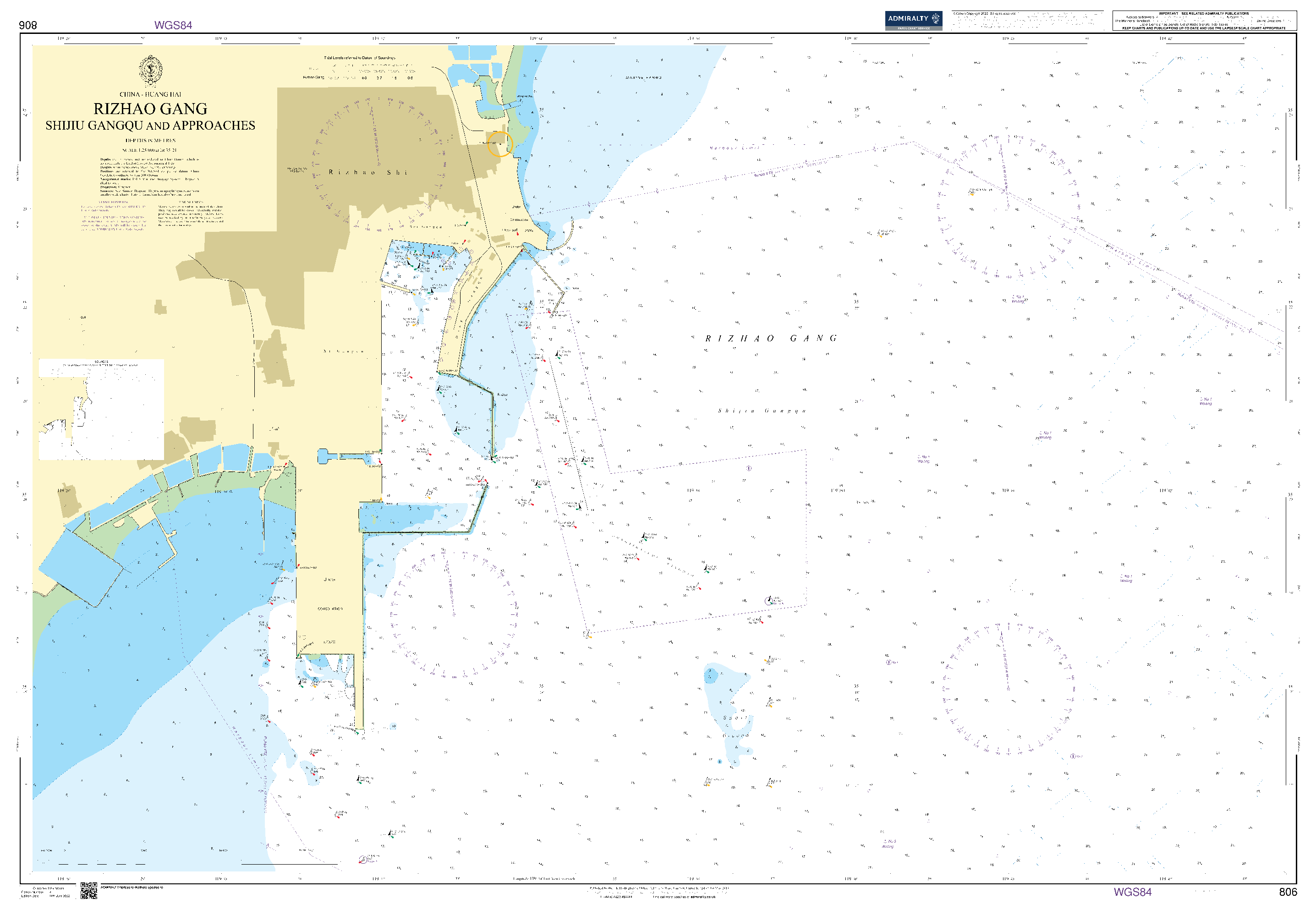 British Admiralty Nautical Chart 806: China - Huang Hai, Rizhao Gang - Shijiu Gangqu and Approaches