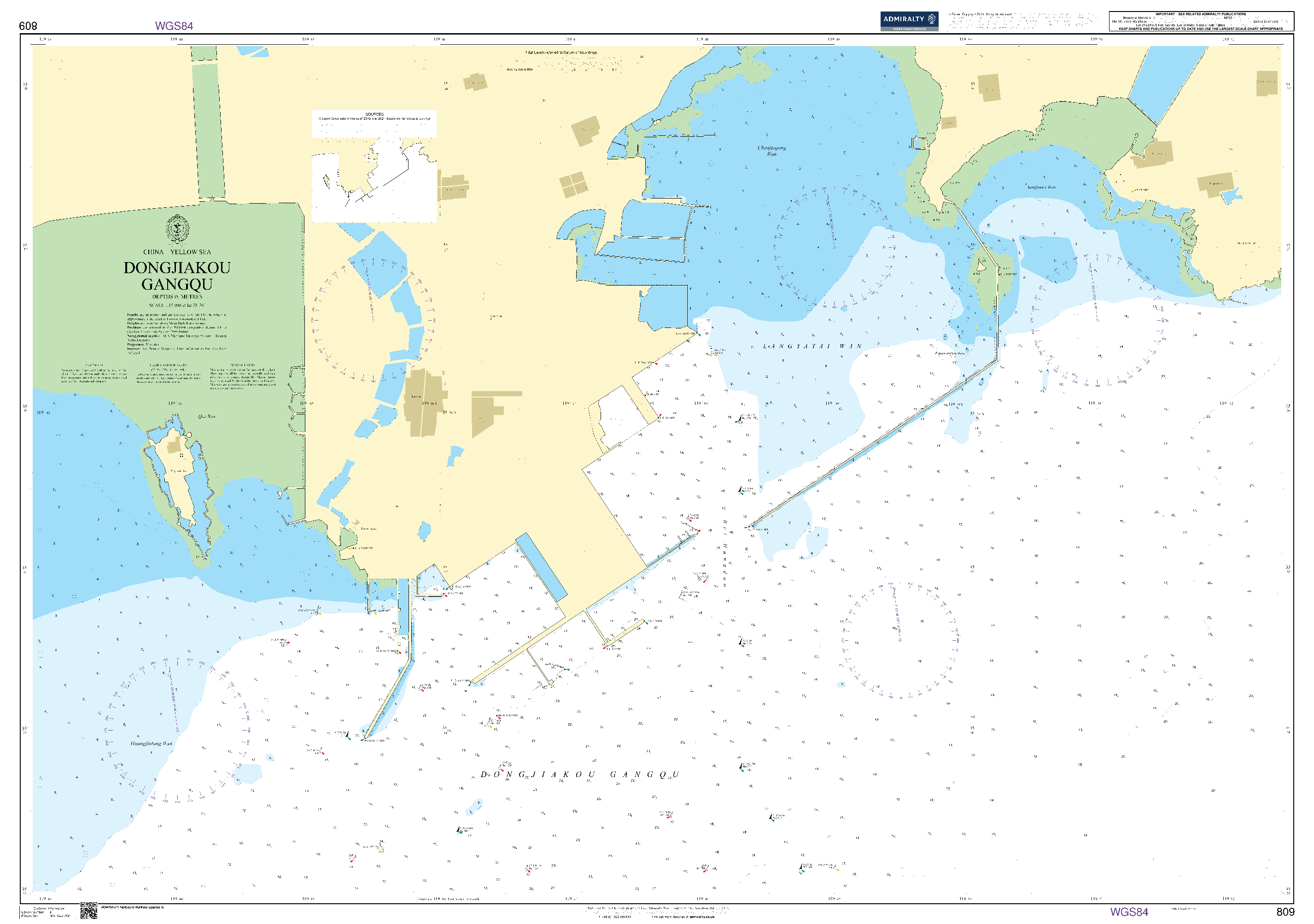 British Admiralty Nautical Chart 809: China – Yellow Sea, Dongjiakou Gangqu