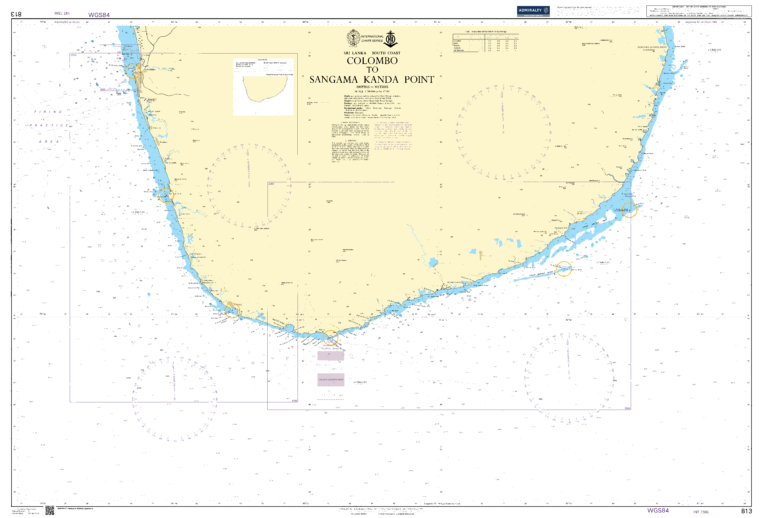 British Admiralty Nautical Chart 813: Sri Lanka - South Coast, Colombo to Sangama Kanda Point