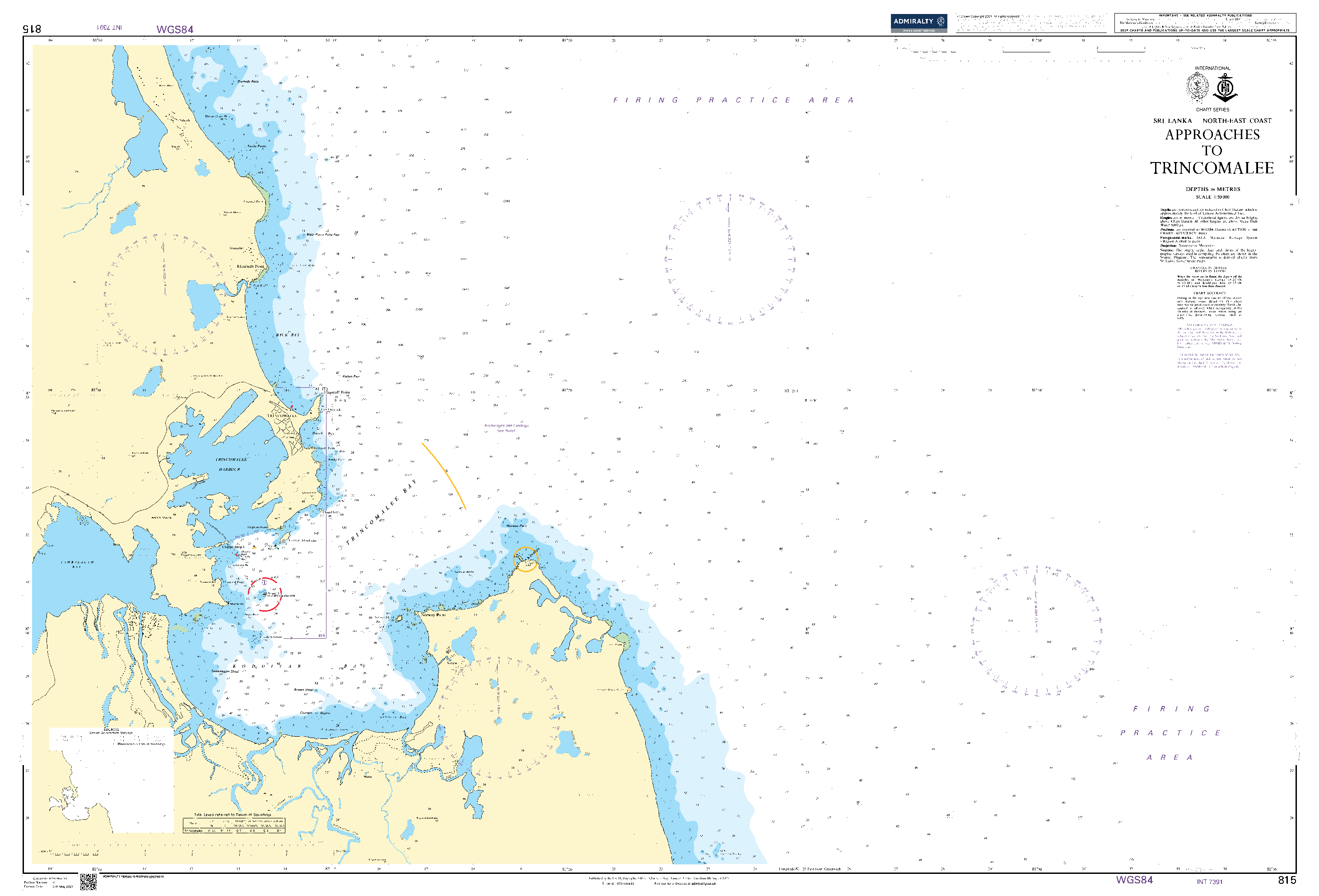 British Admiralty Nautical Chart 815: Approaches to Trincomalee