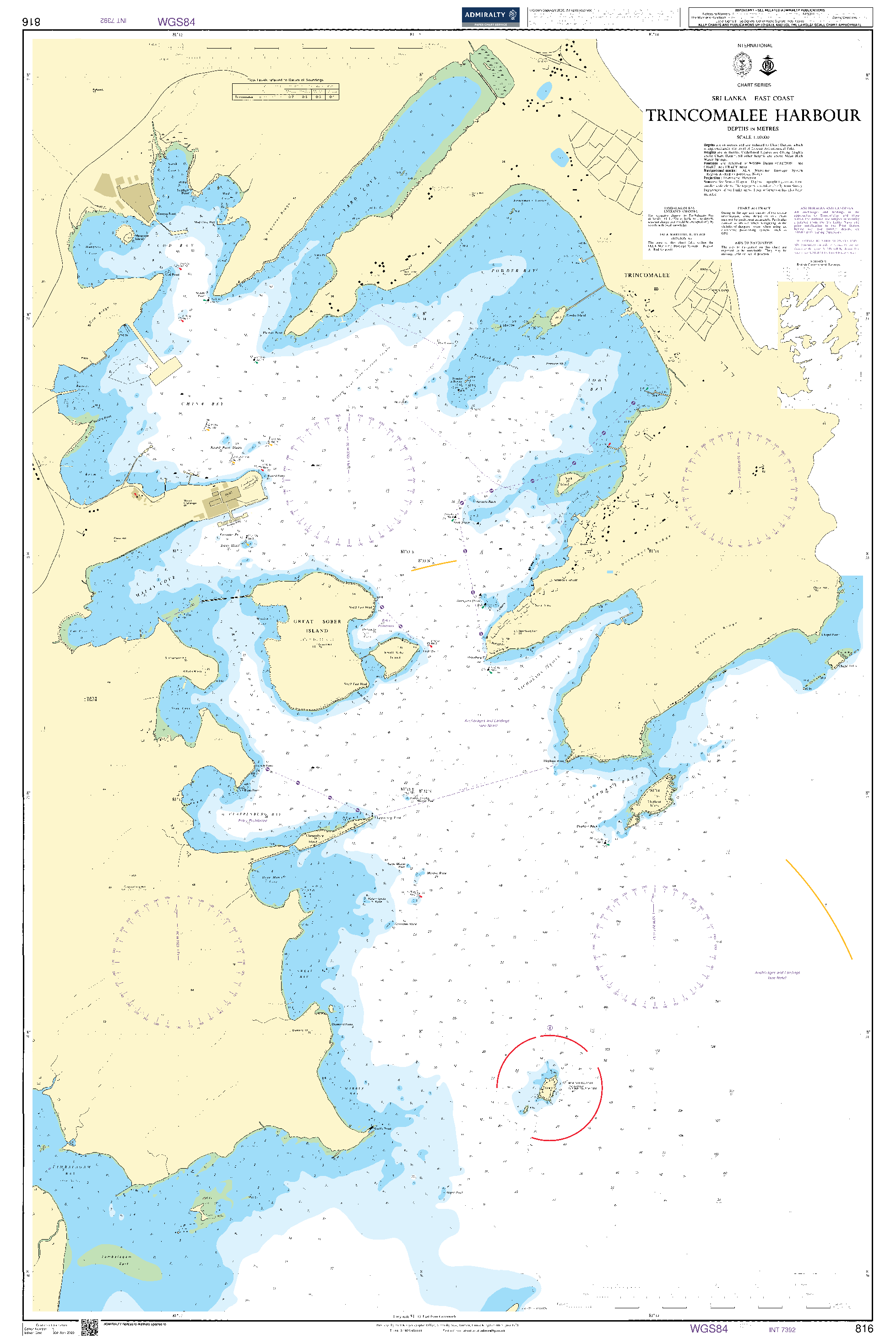 British Admiralty Nautical Chart 816: Trincomalee Harbour