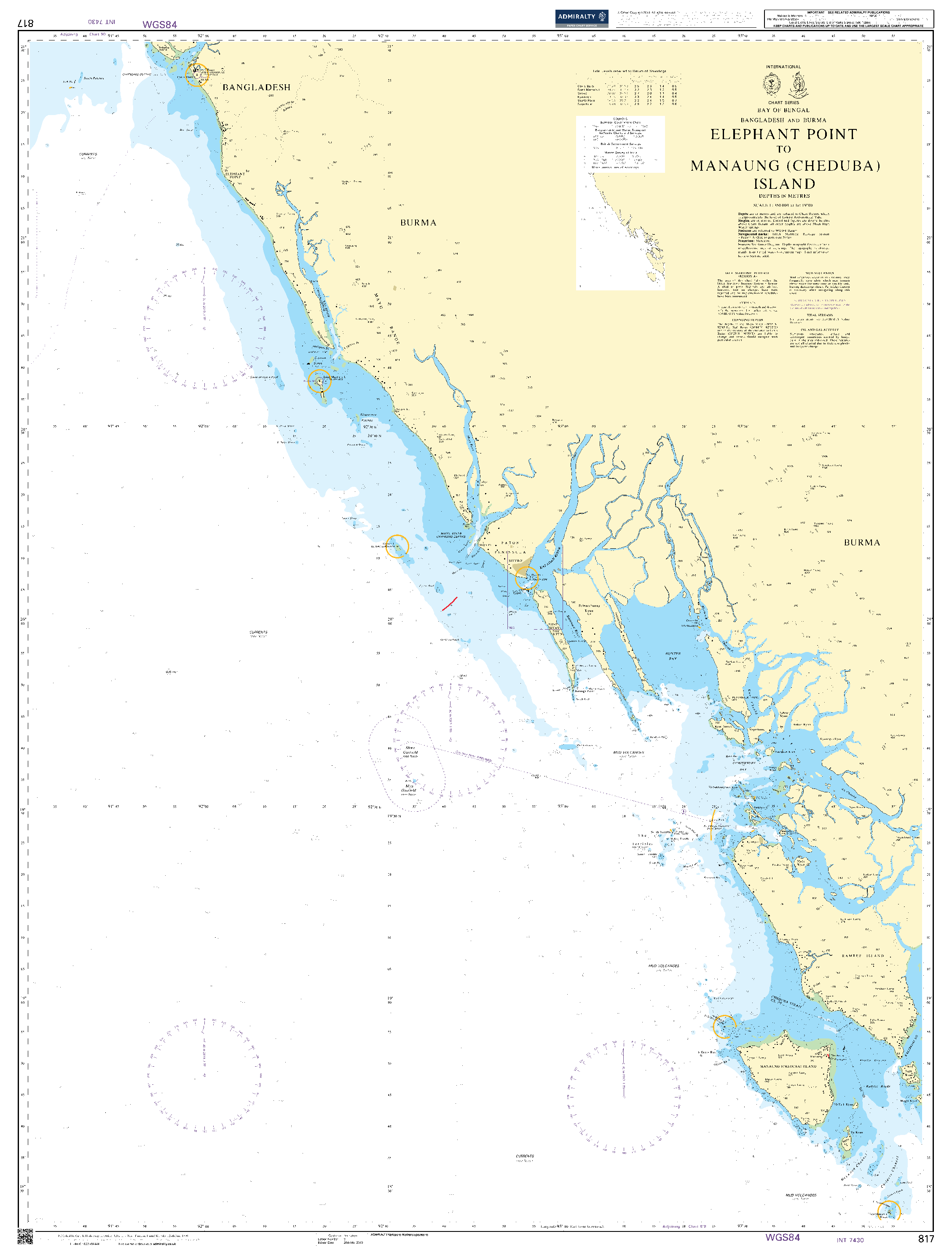 British Admiralty Nautical Chart 817: Elephant Point to Manaung (Cheduba) Island
