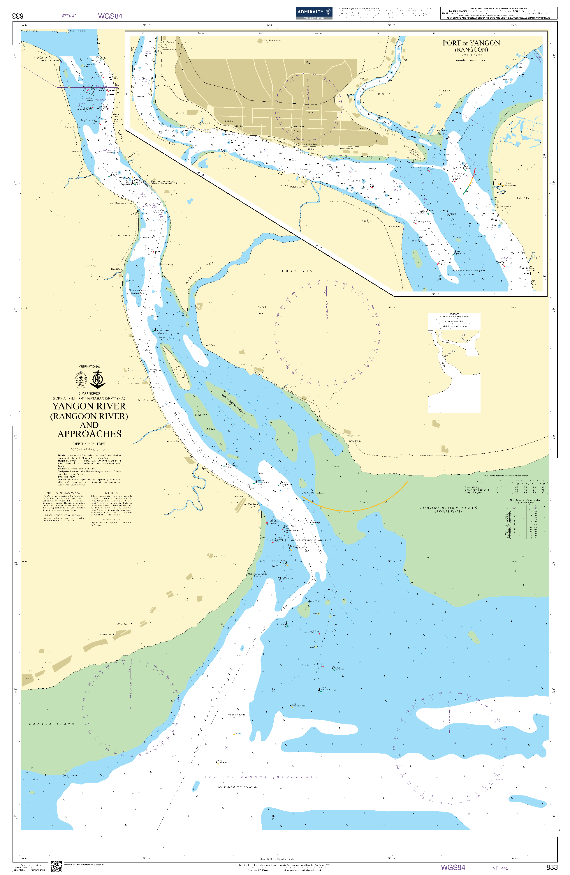 British Admiralty Nautical Chart 833: Burma – Gulf of Martaban, Yangon River (Rangoon River) and Approaches