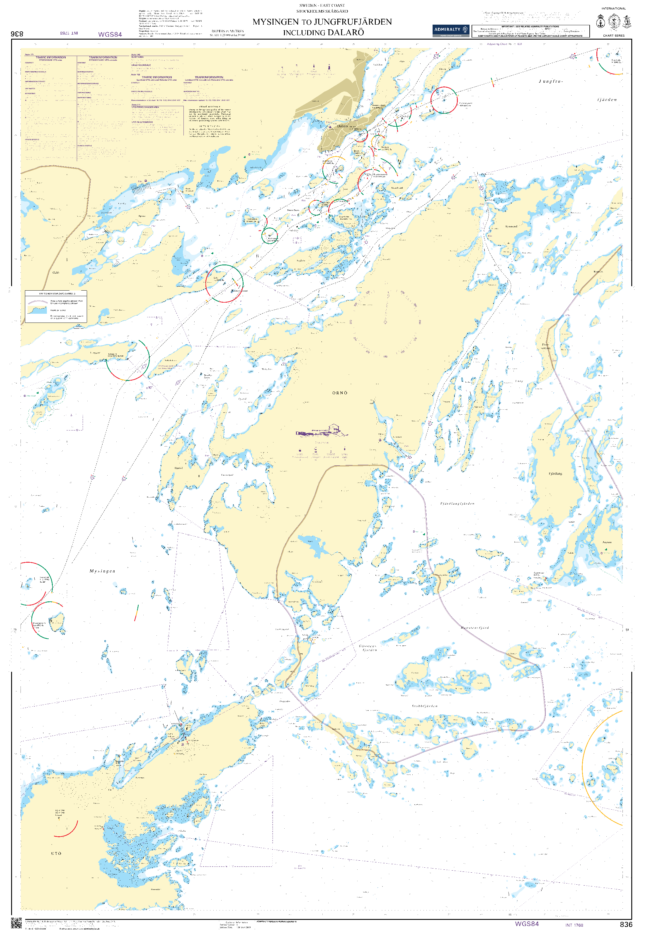 British Admiralty Nautical Chart 836: Sweden – East Coast, Stockholms Skärgård, Mysingen to Jungfrufjärden including Dalarö