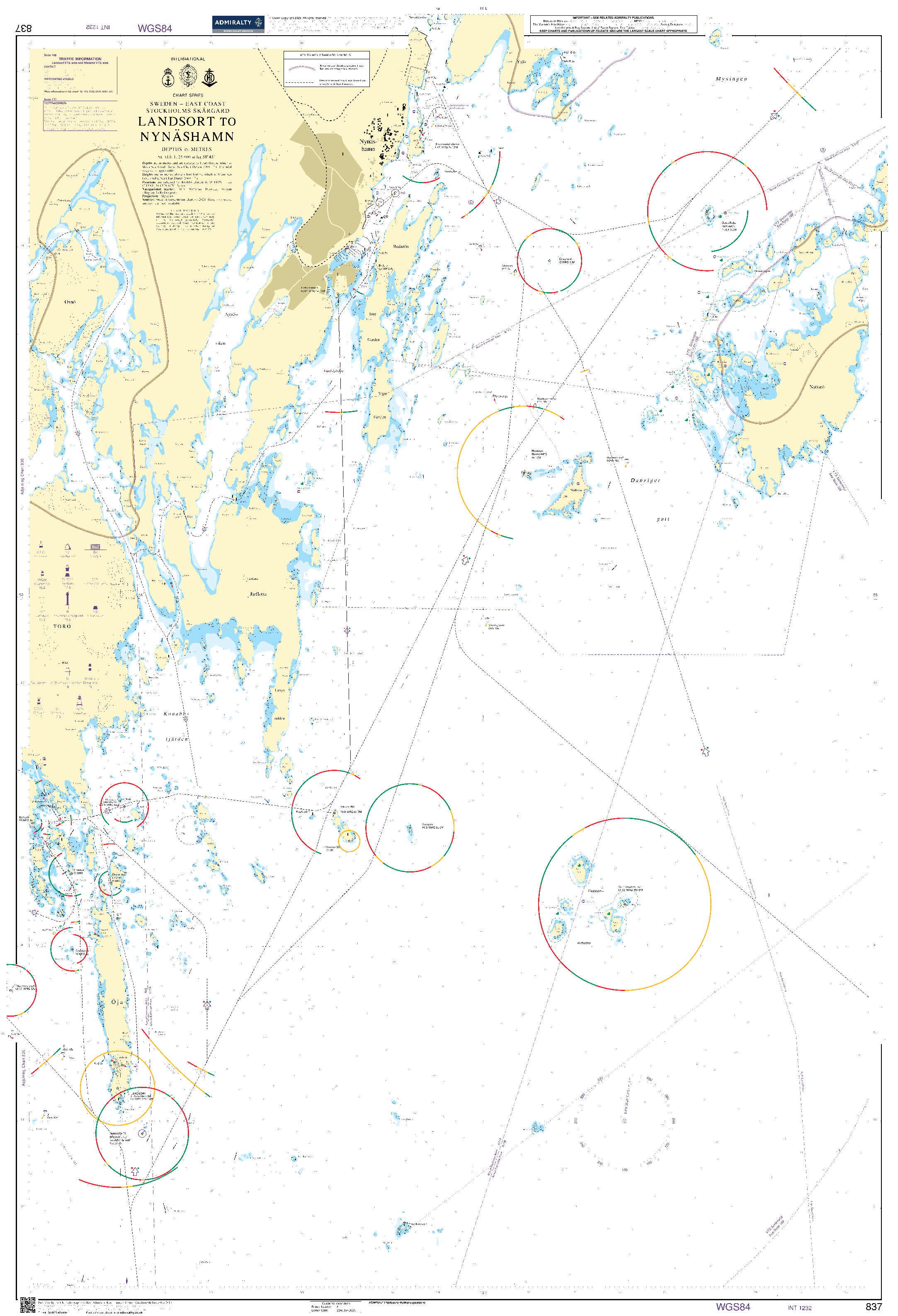 British Admiralty Nautical Chart 837: Sweden - East Coast, Stockholms Skärgård, Landsort to Nynäshamn
