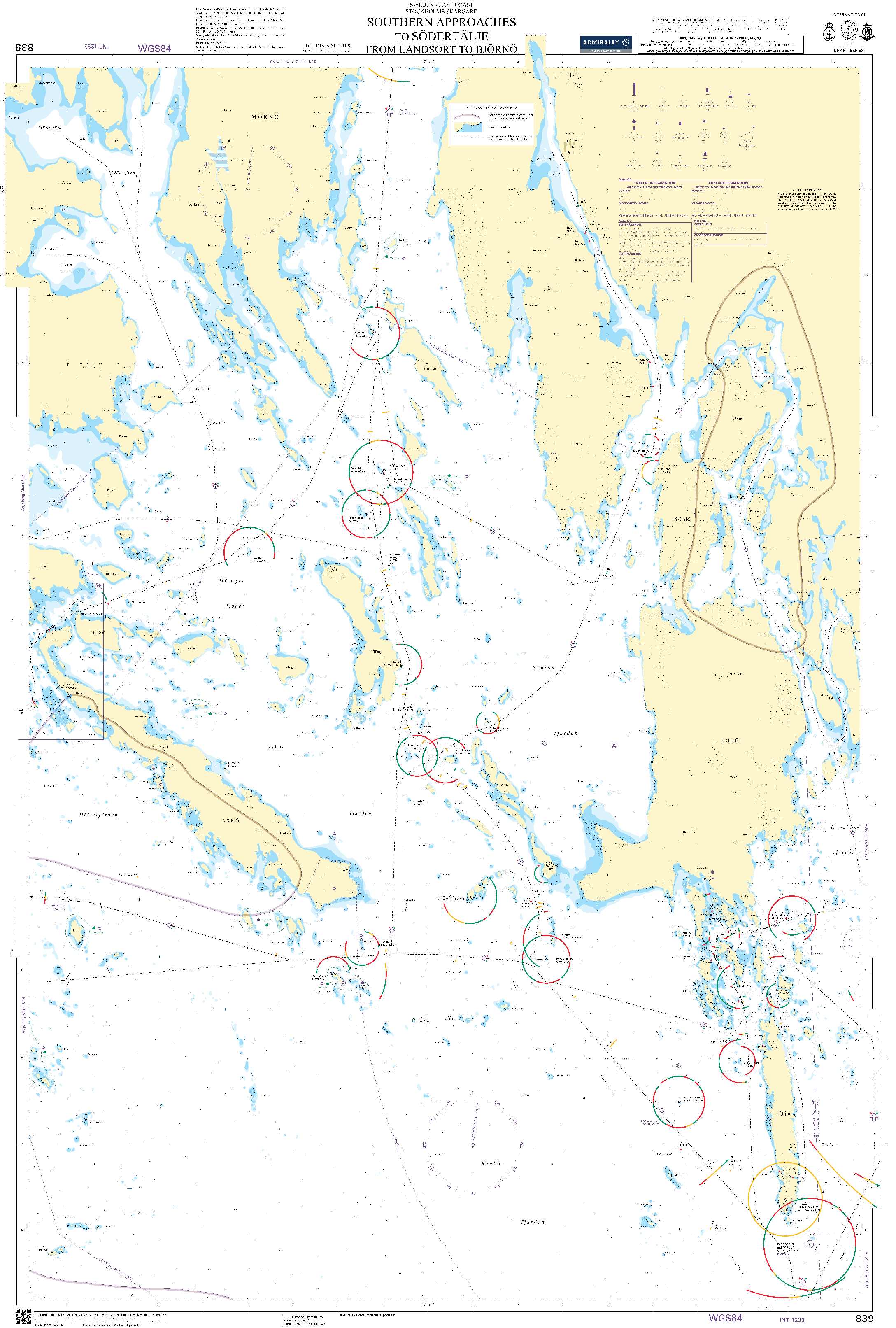 British Admiralty Nautical Chart 839: Sweden – East Coast, Stockholms Skärgård, Southern Approaches to Södertälje from Landsort to Björnö