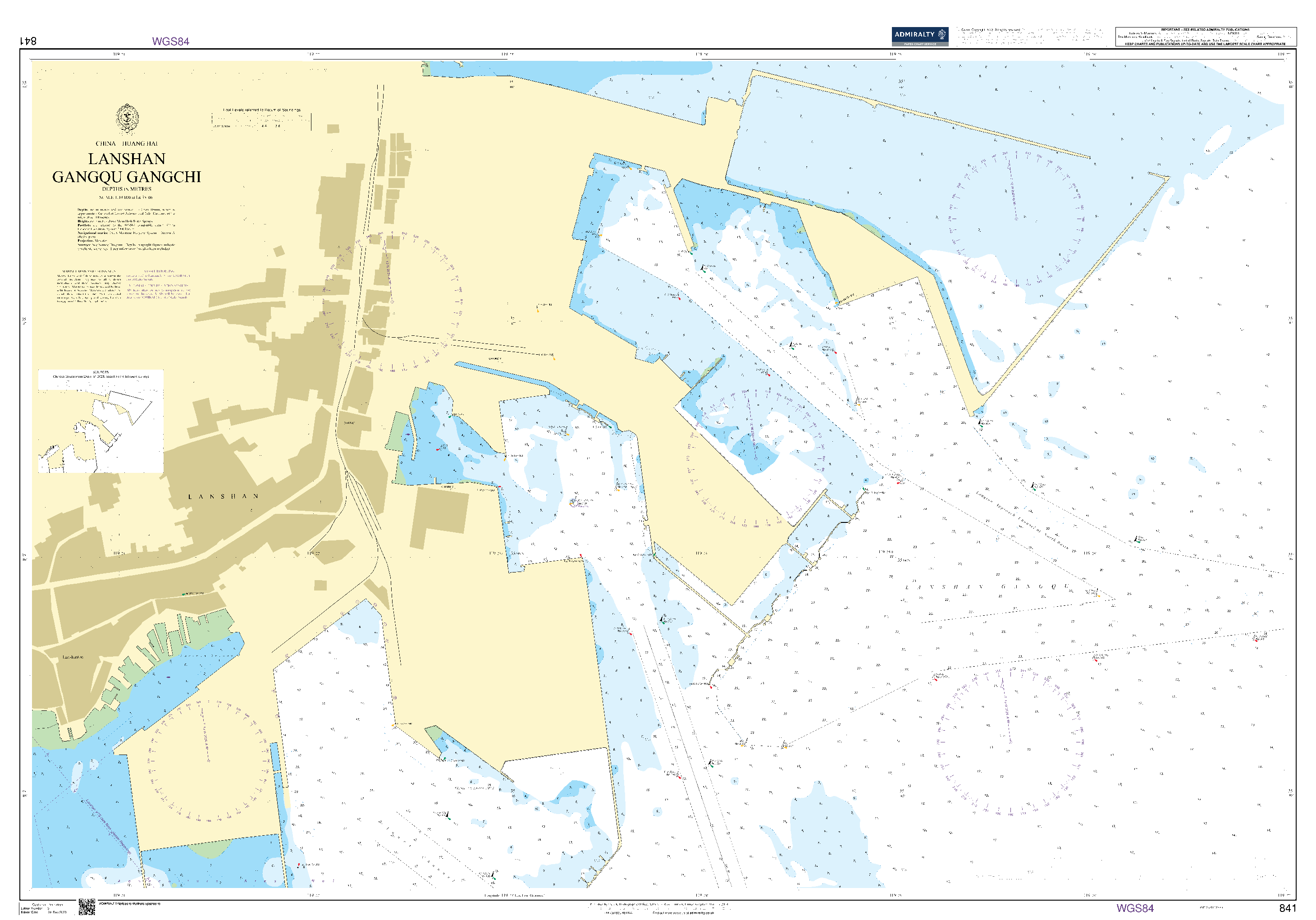 British Admiralty Nautical Chart 841: China - Huang Hai, Lanshan Gangqu Gangchi