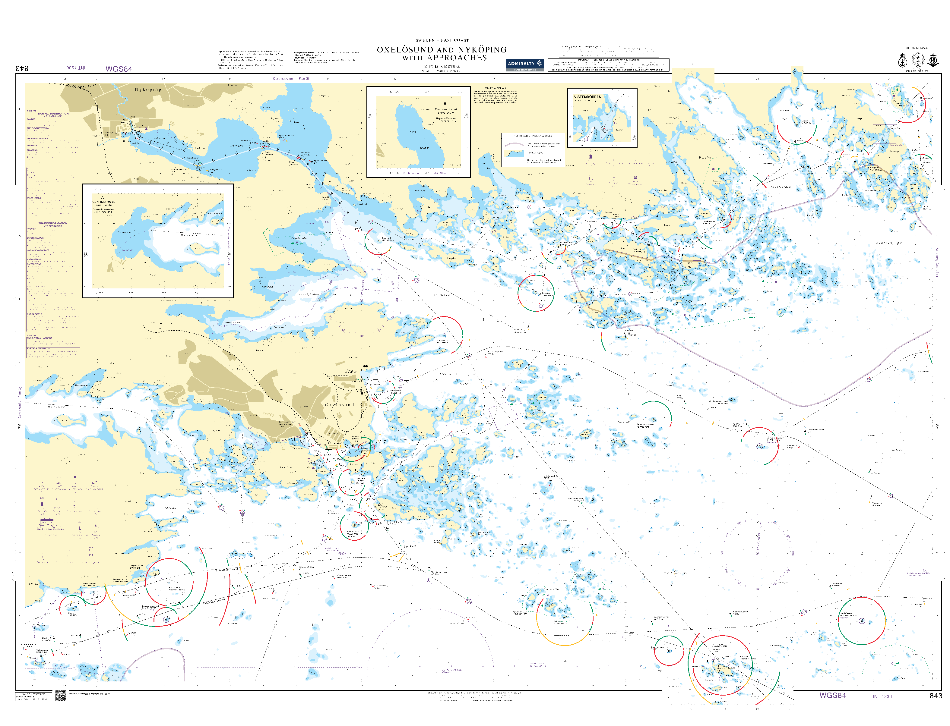 British Admiralty Nautical Chart 843: Sweden - East Coast, Oxelösund and Nyköping with Approaches