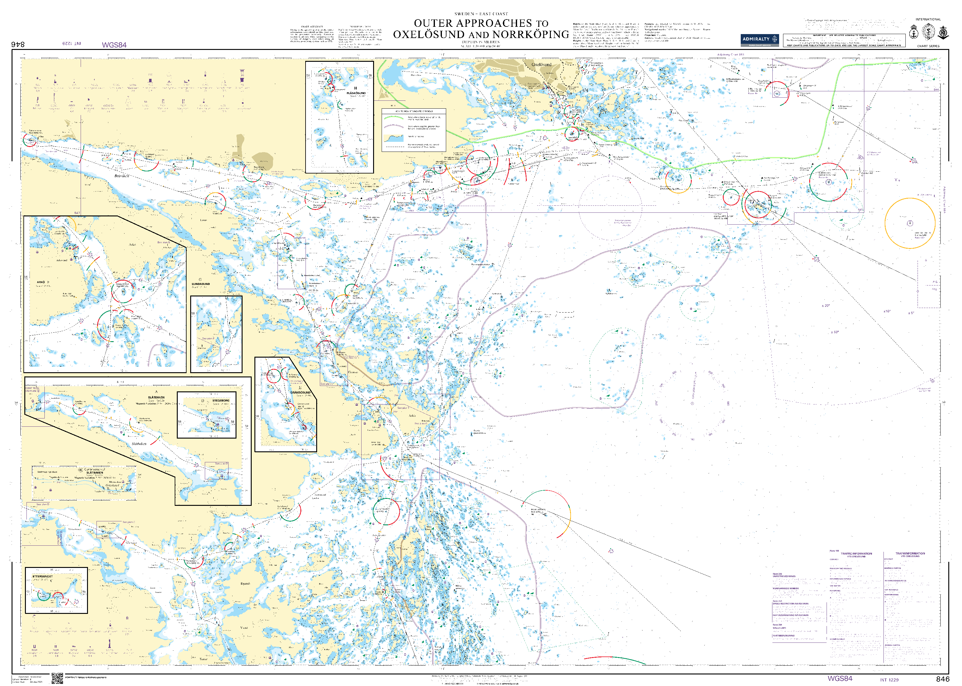 British Admiralty Nautical Chart 846: Sweden - East Coast, Outer Approaches to Oxelösund and Norrköping