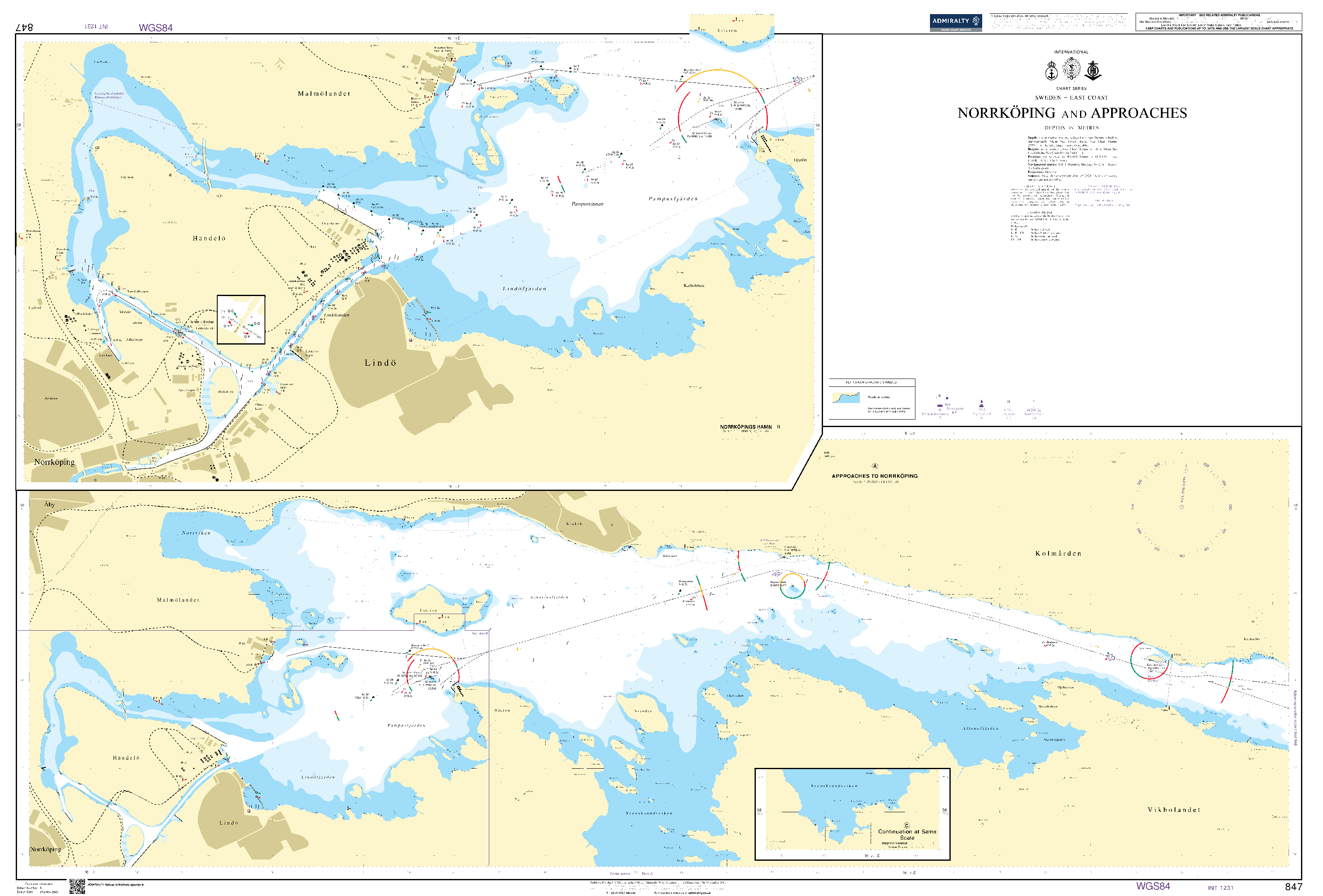 British Admiralty Nautical Chart 847: Sweden - East Coast, Norrköping and Approaches