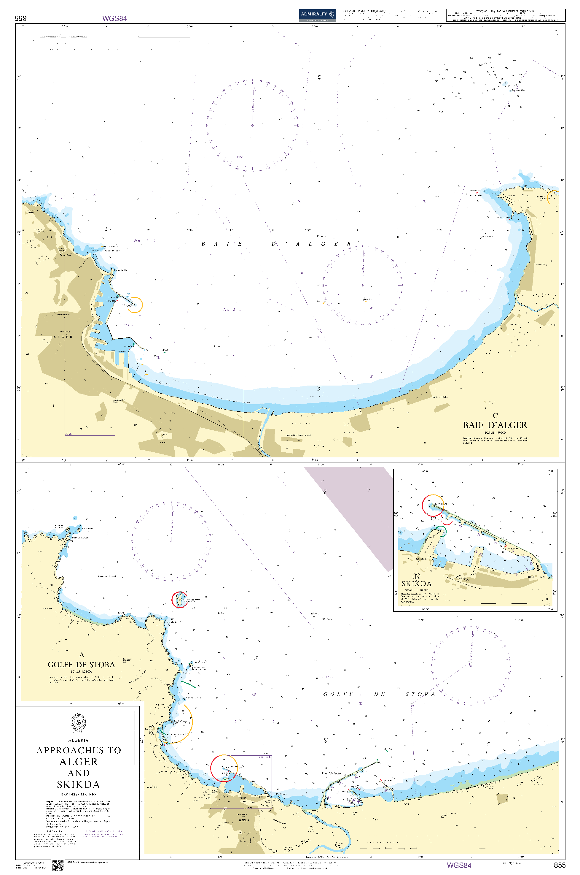 British Admiralty Nautical Chart  855: Approaches to Alger and Skikda