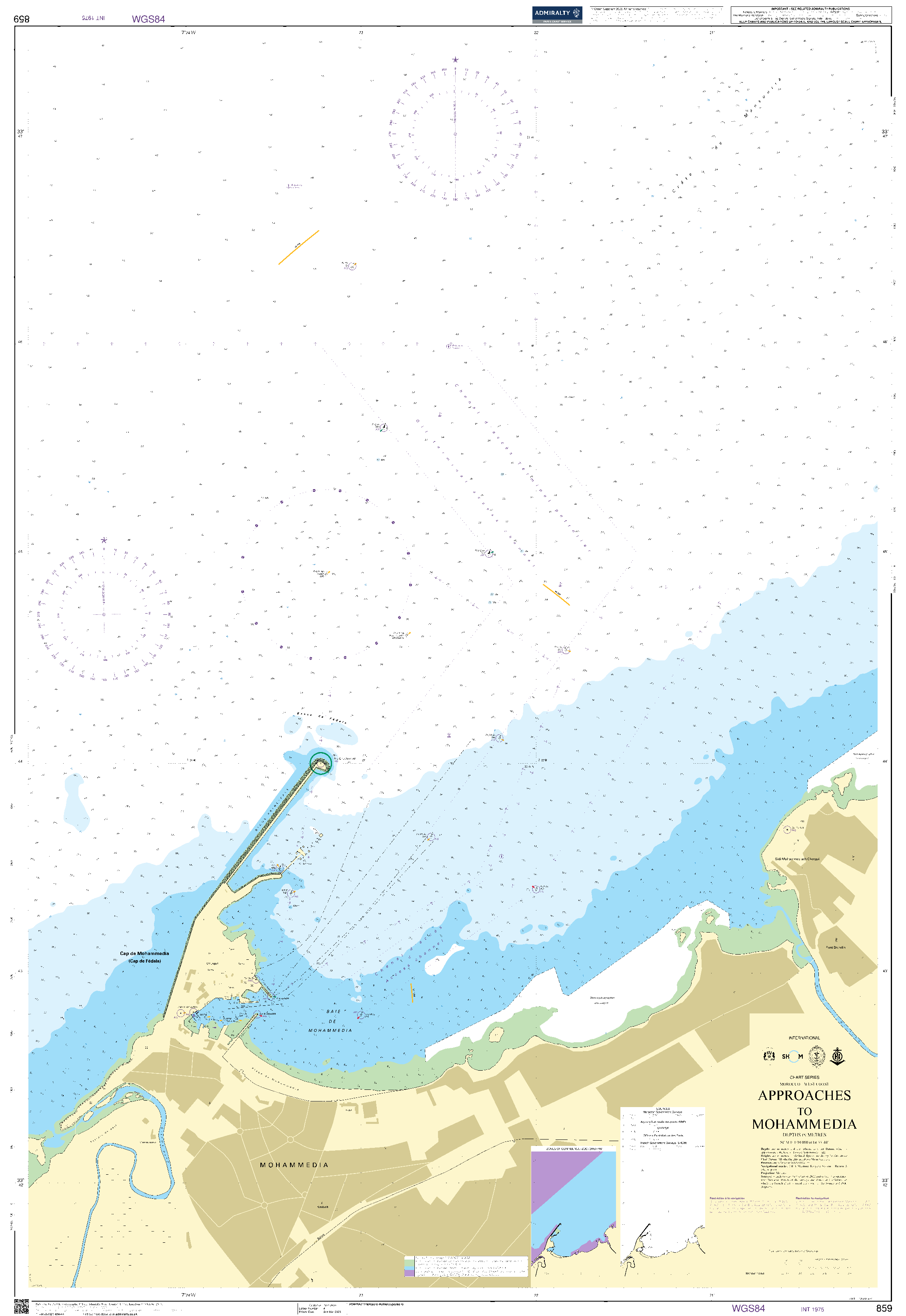 British Admiralty Nautical Chart 859: Morocco - West Coast, Approaches to Mohammadia