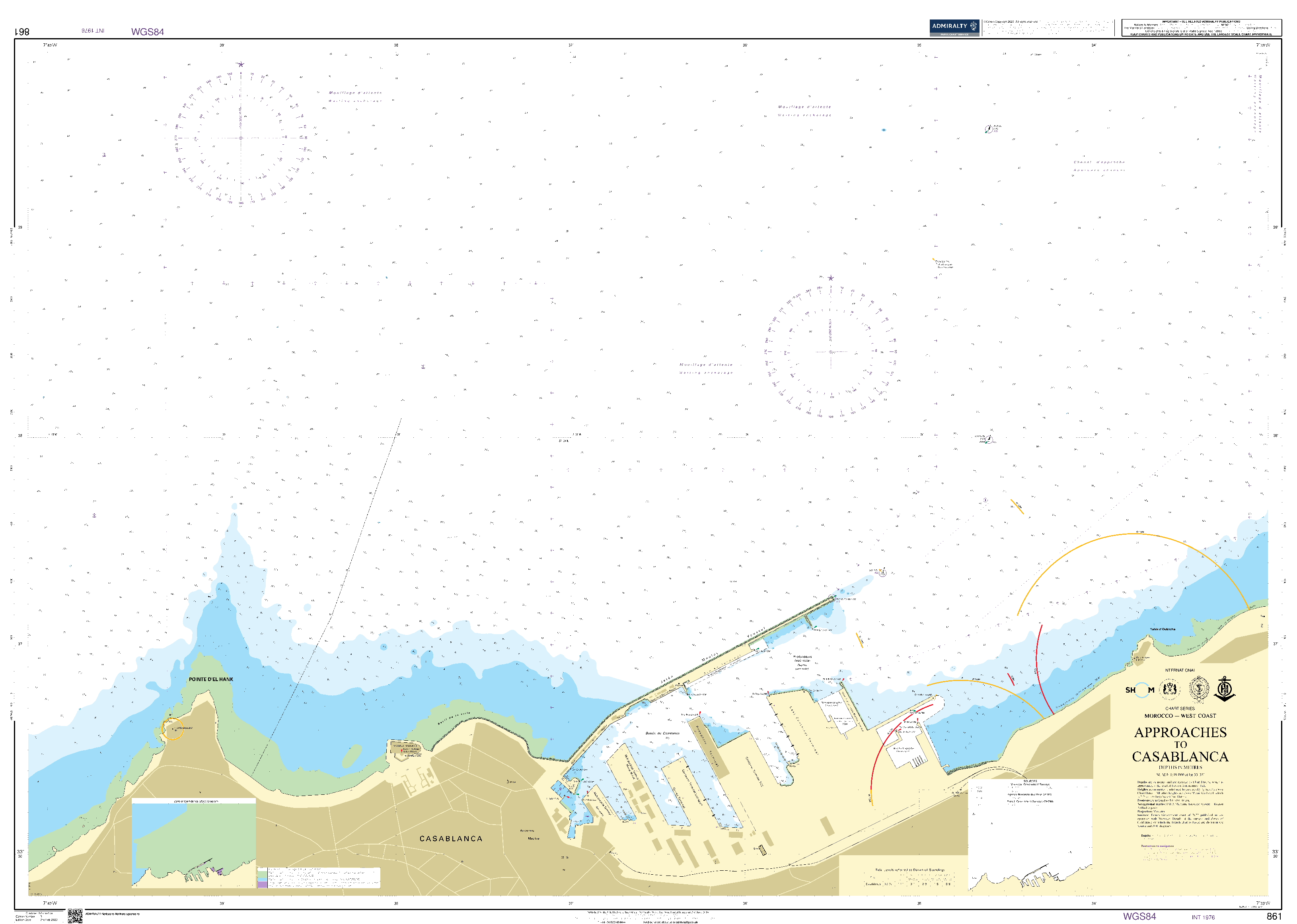 British Admiralty Nautical Chart 861: Morocco - West Coast, Approaches to Casablanca