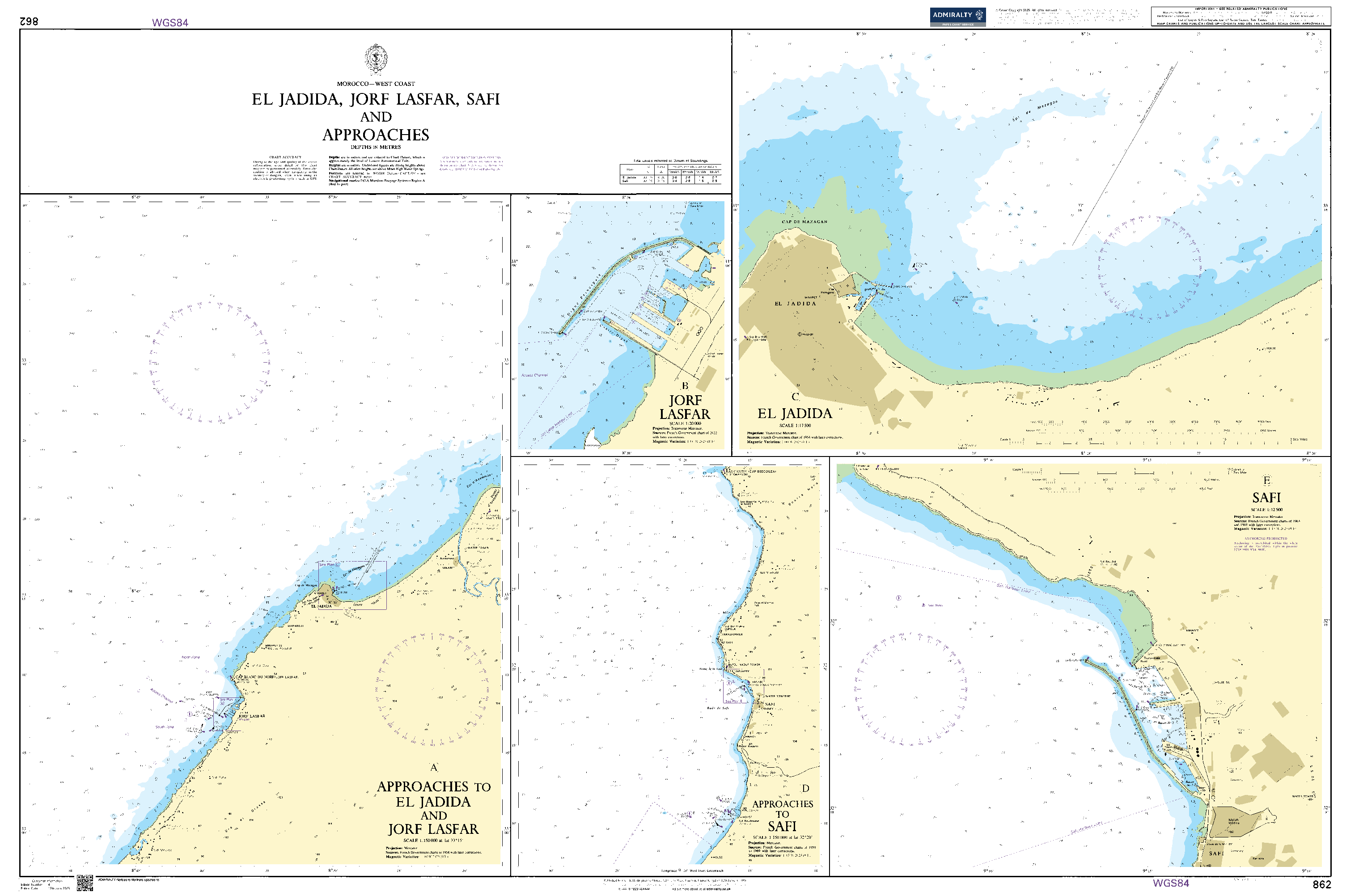 British Admiralty Nautical Chart 862: El Jadida, Jorf Lasfar, Safi and Approaches
