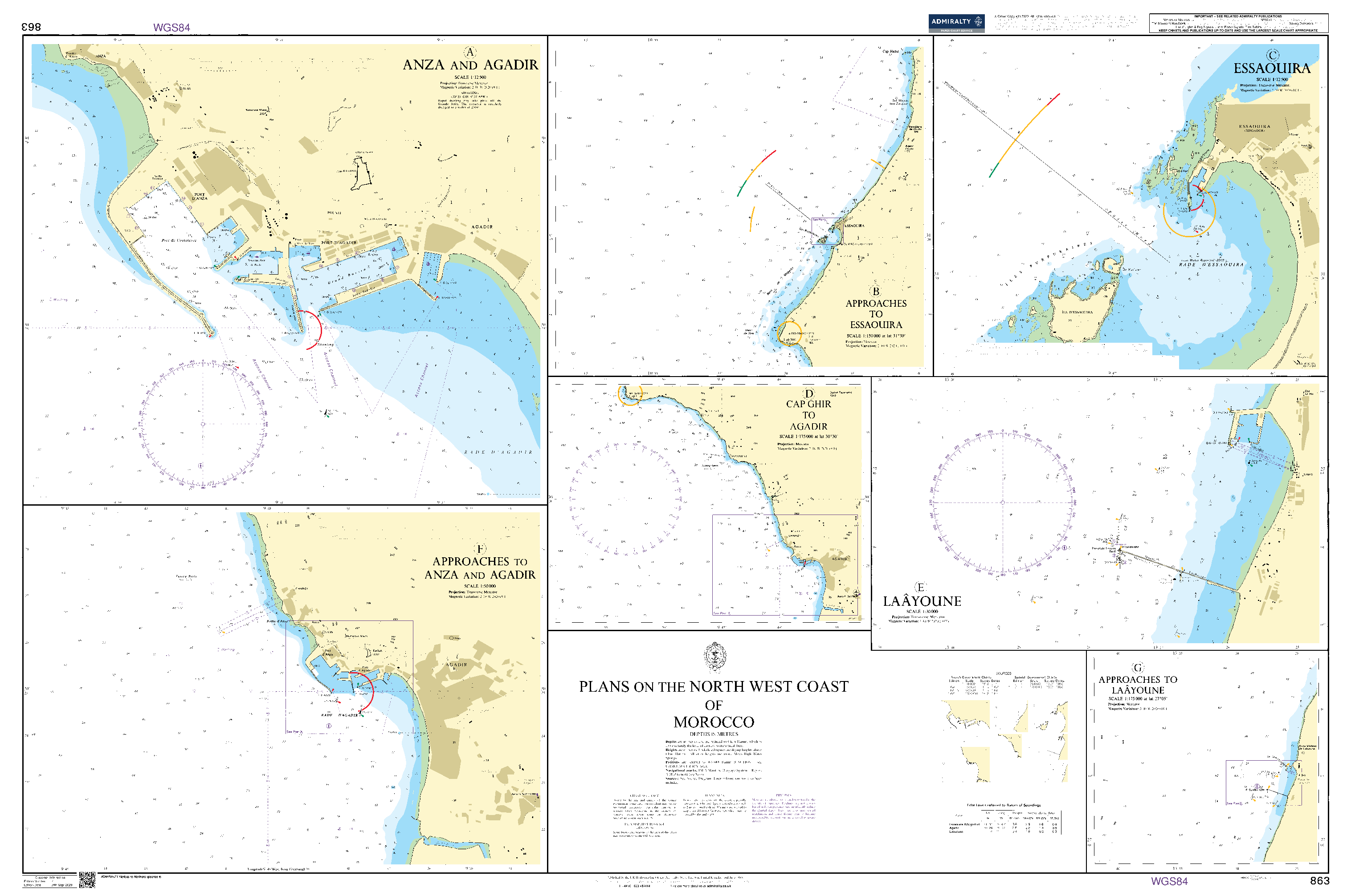 British Admiralty Nautical Chart 863: Plans on the North West Coast of Morocco
