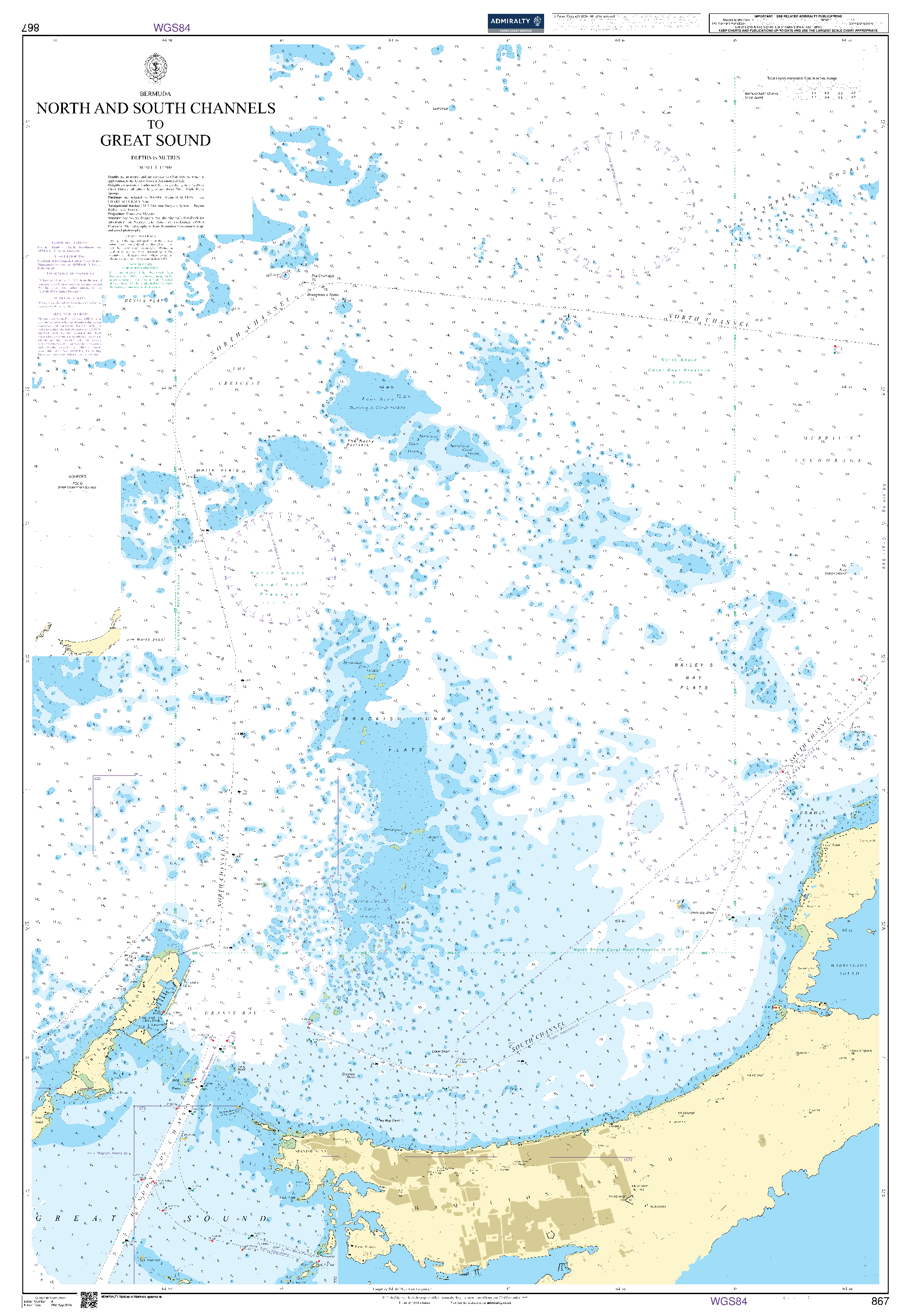 British Admiralty Nautical Chart 867: Bermuda, North and South Channels to Great Sound