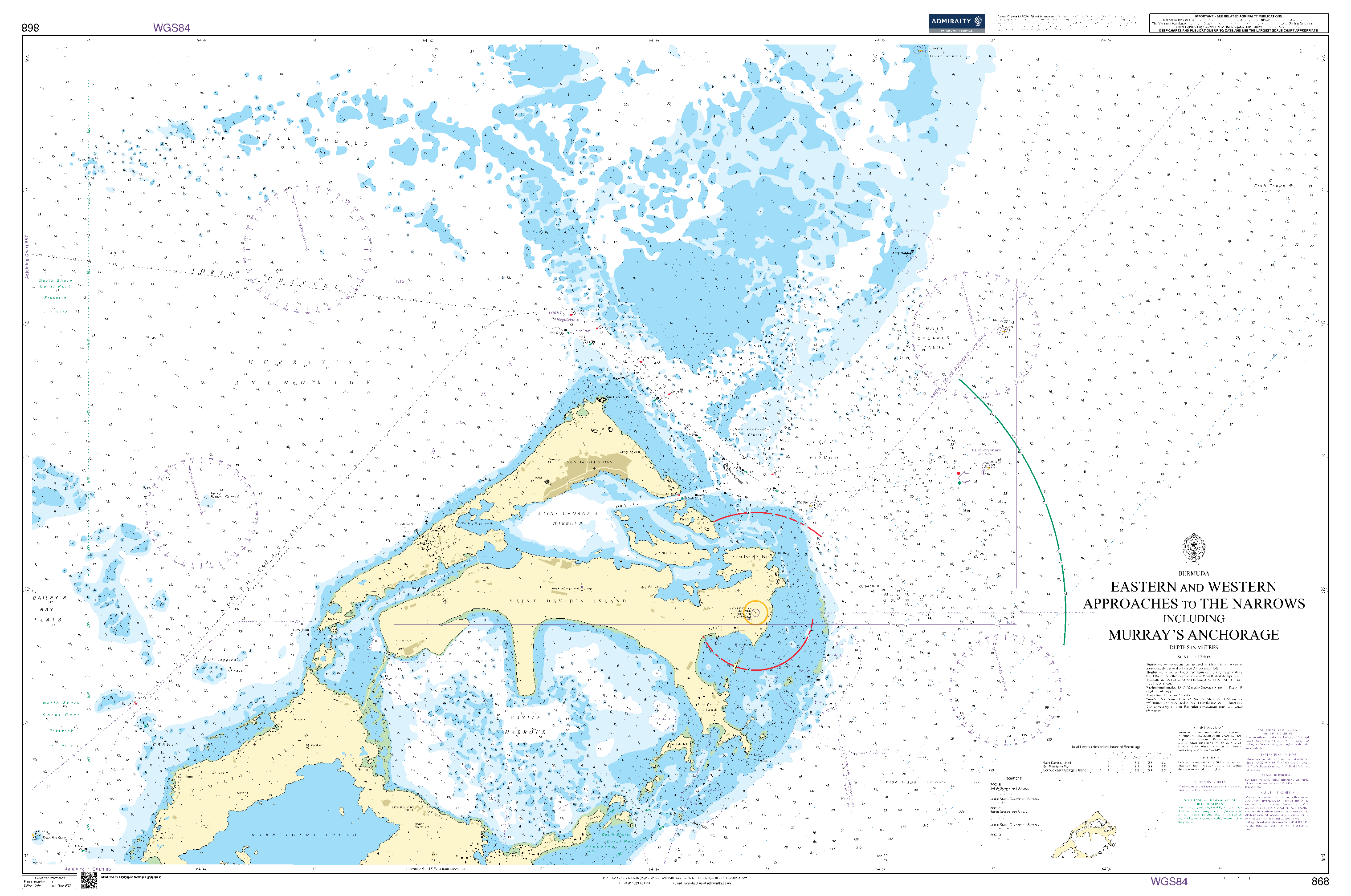 British Admiralty Nautical Chart 868: Bermuda, Eastern and Western Approaches to the Narrows including Murray`s Anchorage