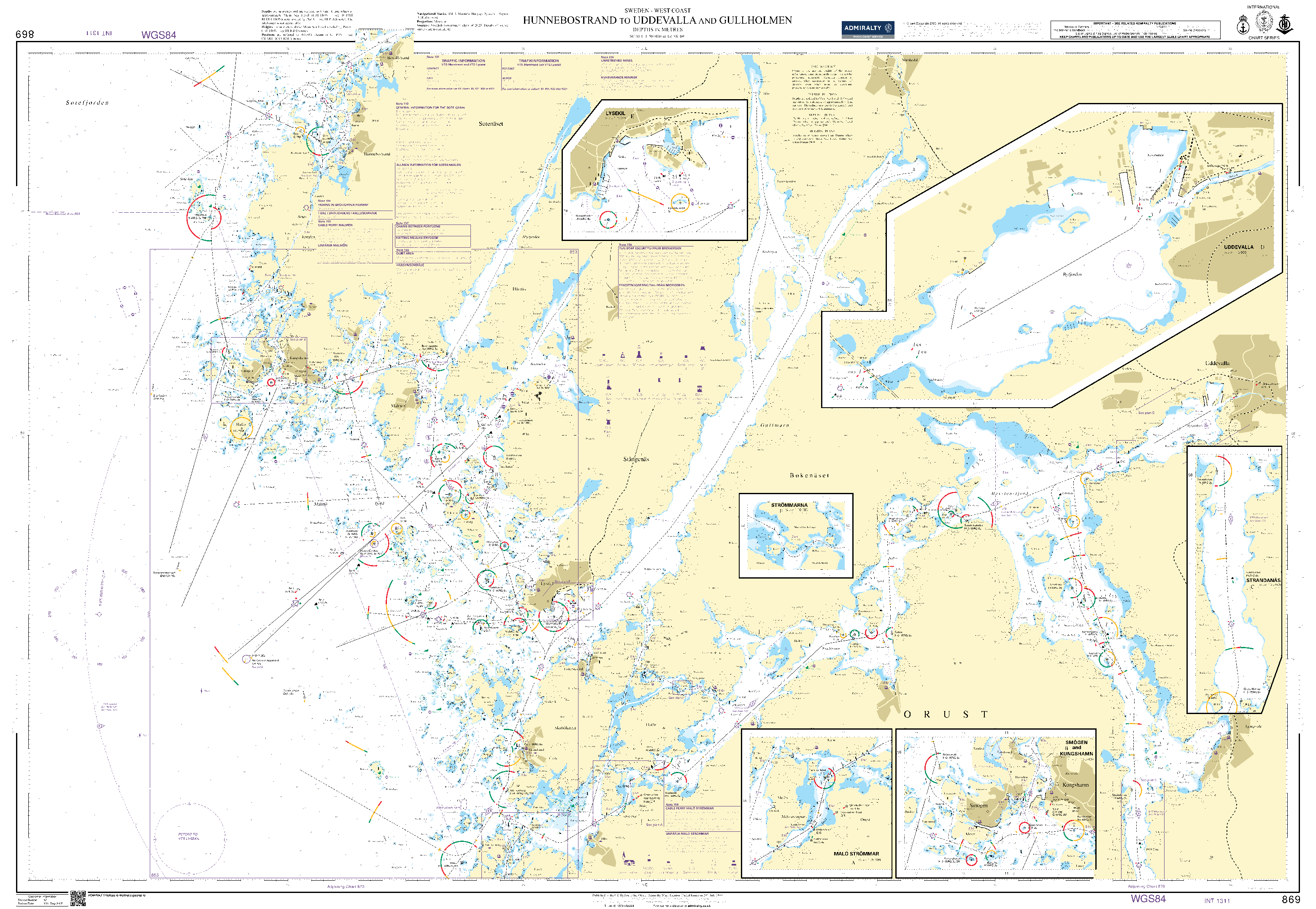 British Admiralty Nautical Chart 869: Sweden - West Coast, Hunnebostrand to Uddevalla and Gullholmen