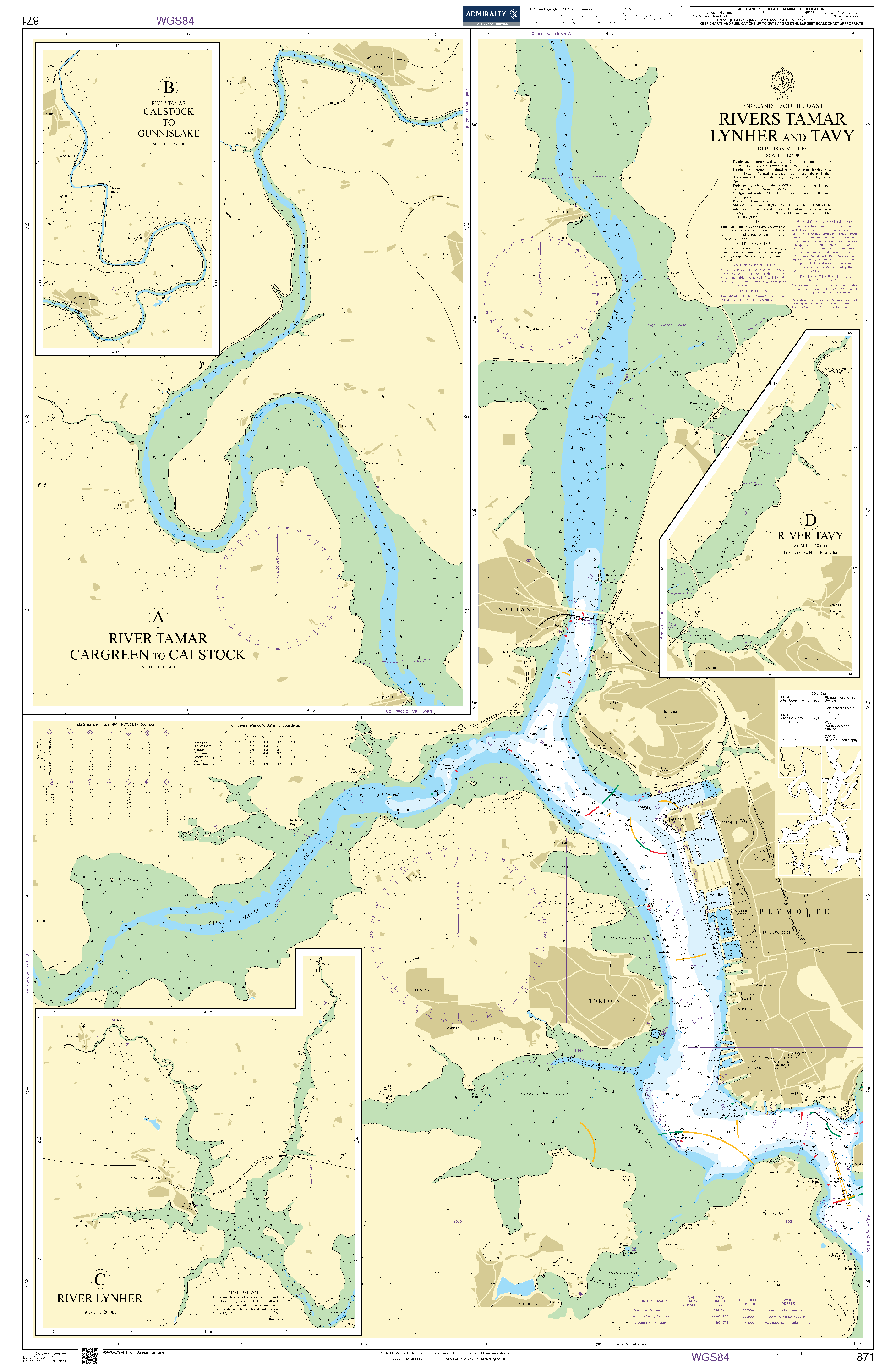 British Admiralty Nautical Chart 871: England - South Coast, Rivers Tamar, Lynher and Tavy