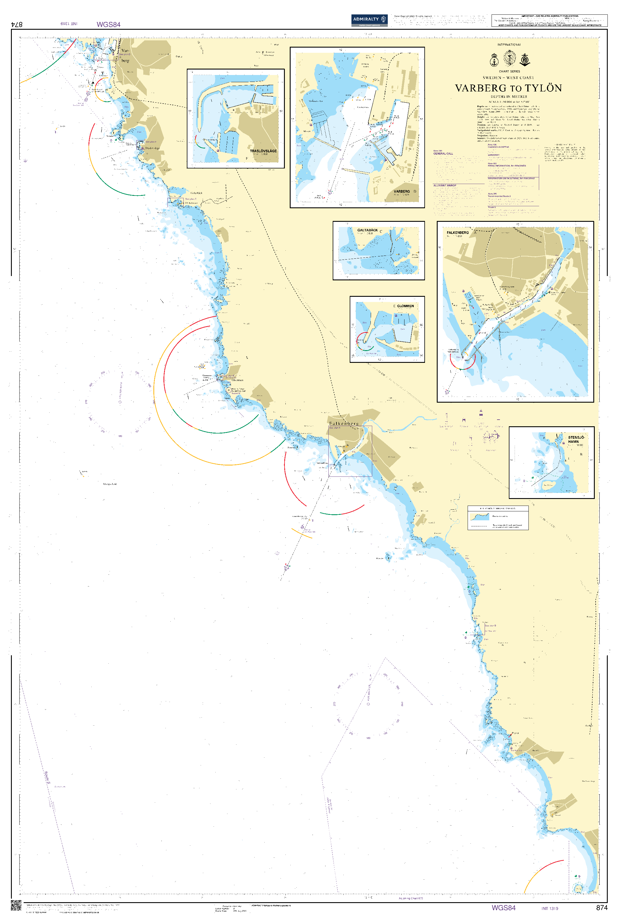 British Admiralty Nautical Chart 874: Sweden - West Coast, Varberg to Tylön