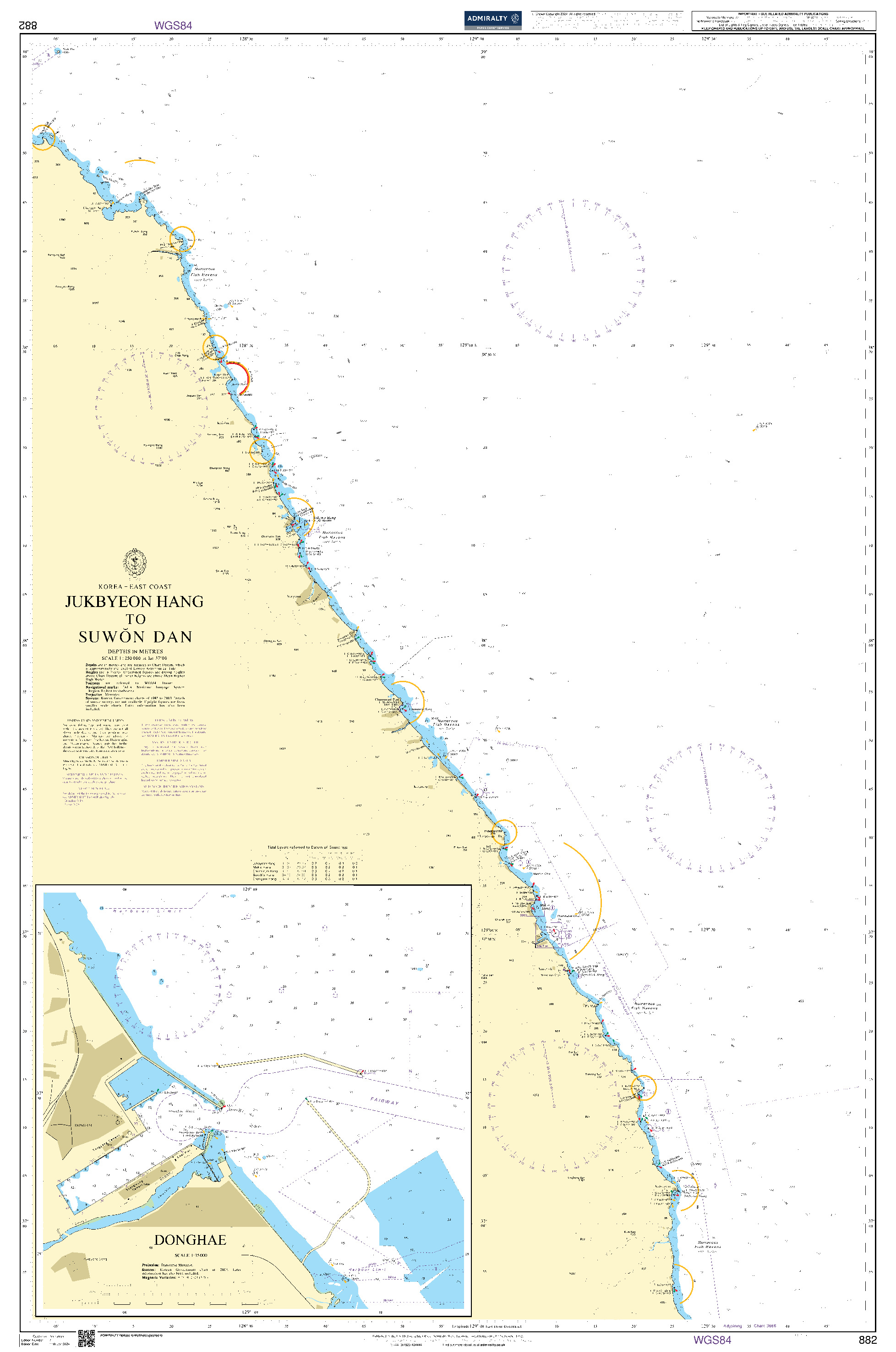 British Admiralty Nautical Chart 882: Chukpyon Man to Suwon Dan