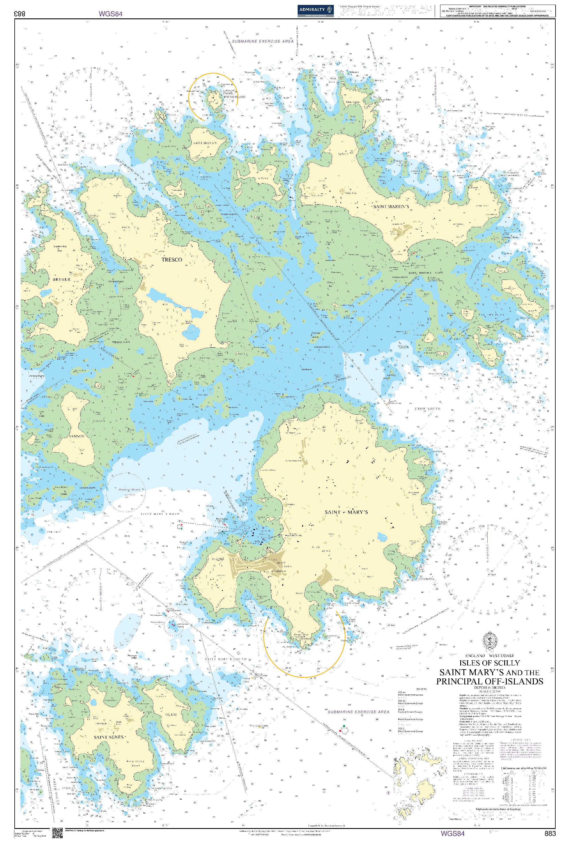 British Admiralty Nautical Chart 883: England - West Coast, Isles of Scilly, Saint Mary's and the Principal Off-Islands
