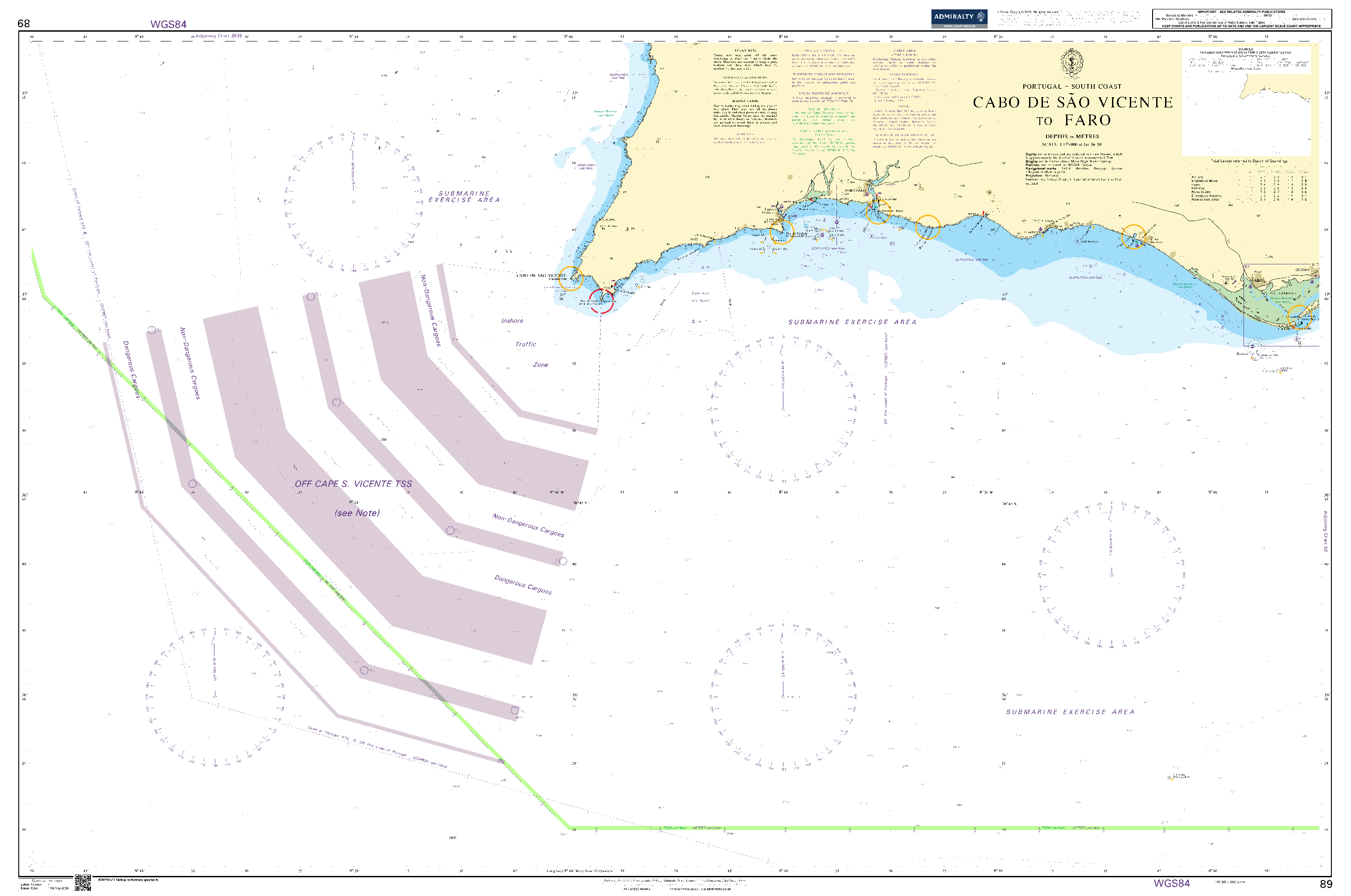British Admiralty Nautical Chart 89: Cabo de Sao Vicente to Faro