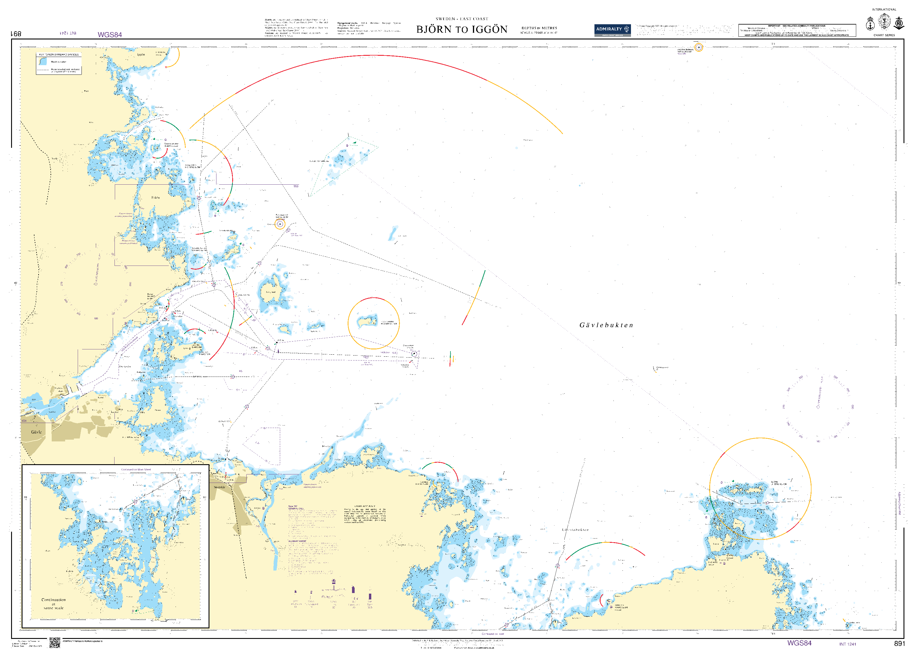 British Admiralty Nautical Chart  891: Sweden - East Coast, Björn to Iggön. Continuation at same scale