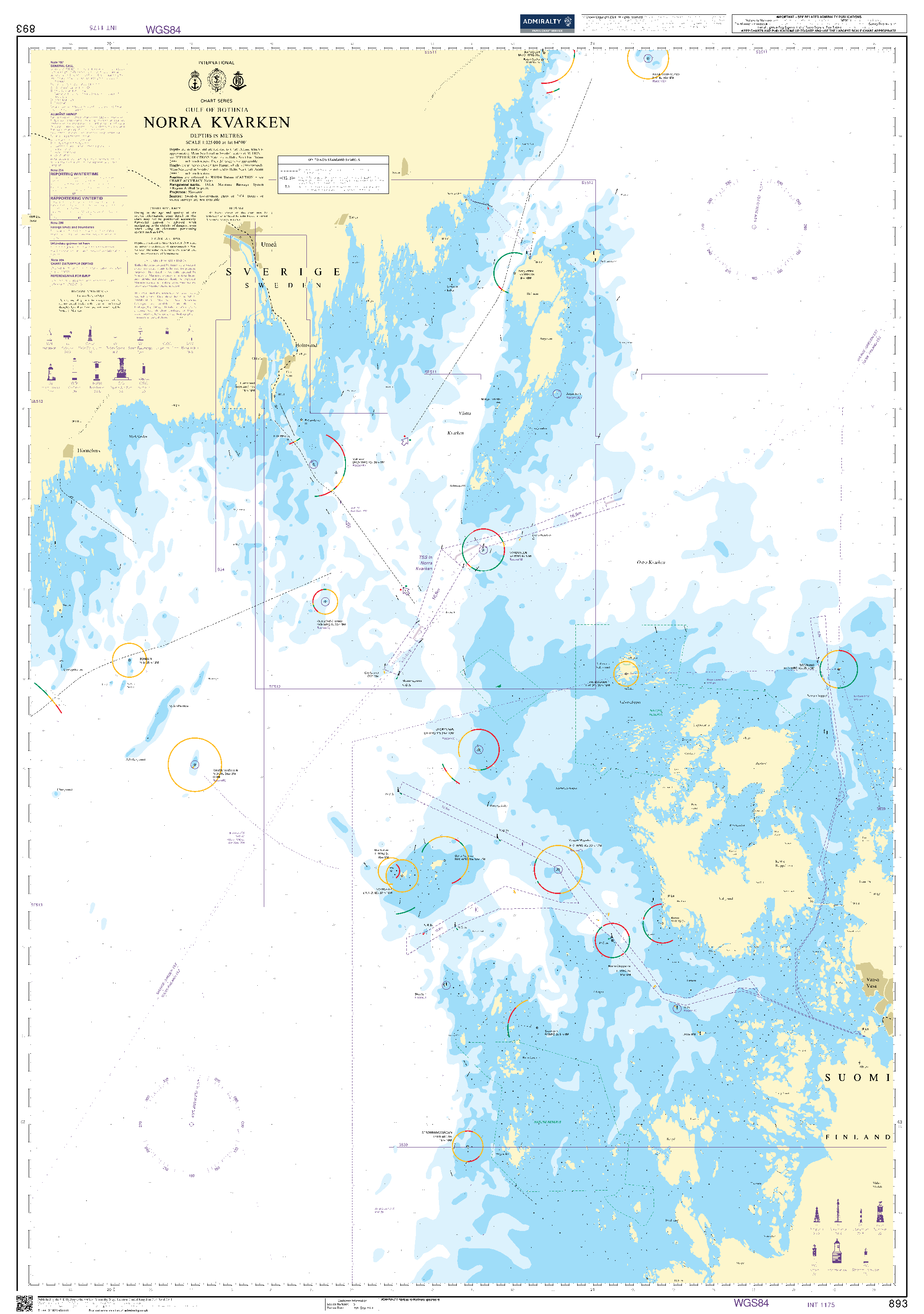 British Admiralty Nautical Chart  893: Gulf of Bothnia, Norra Kvarken