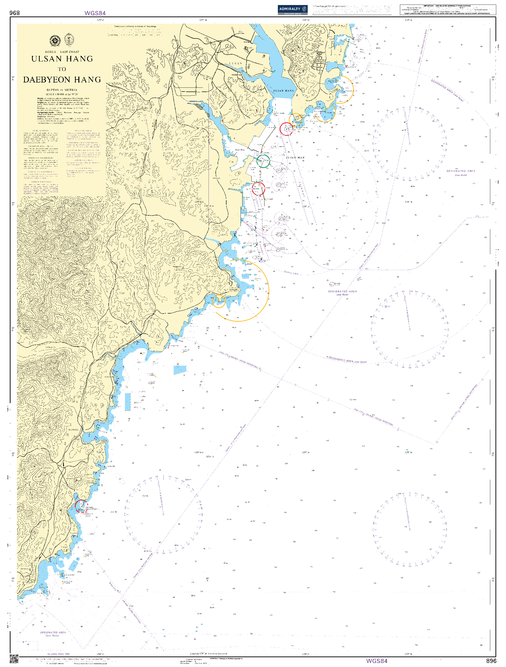 British Admiralty Nautical Chart 896: Korea - East Coast, Ulsan Hang to Daebyeon Hang