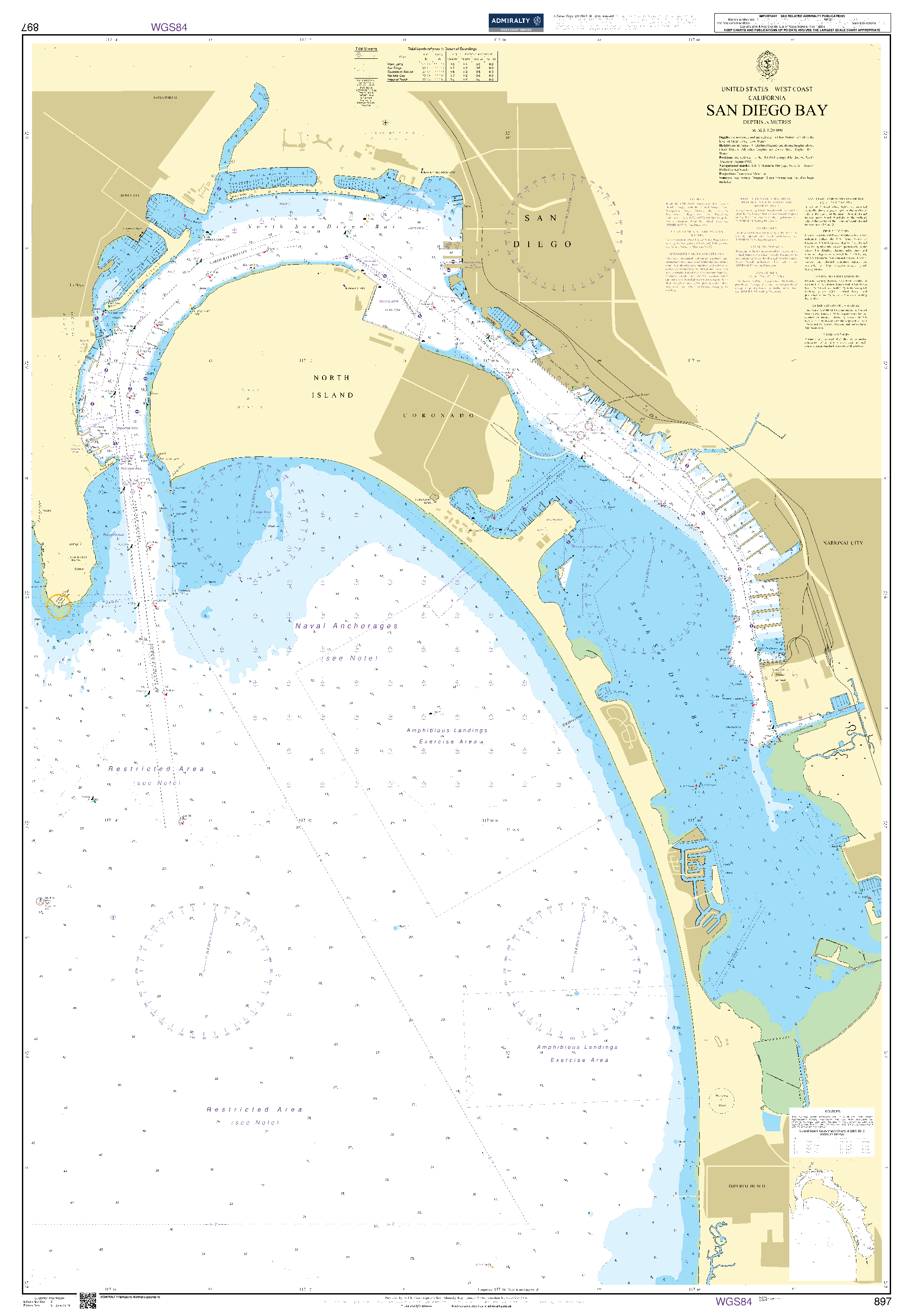 British Admiralty Nautical Chart 897: United States - West Coast, California, San Diego Bay