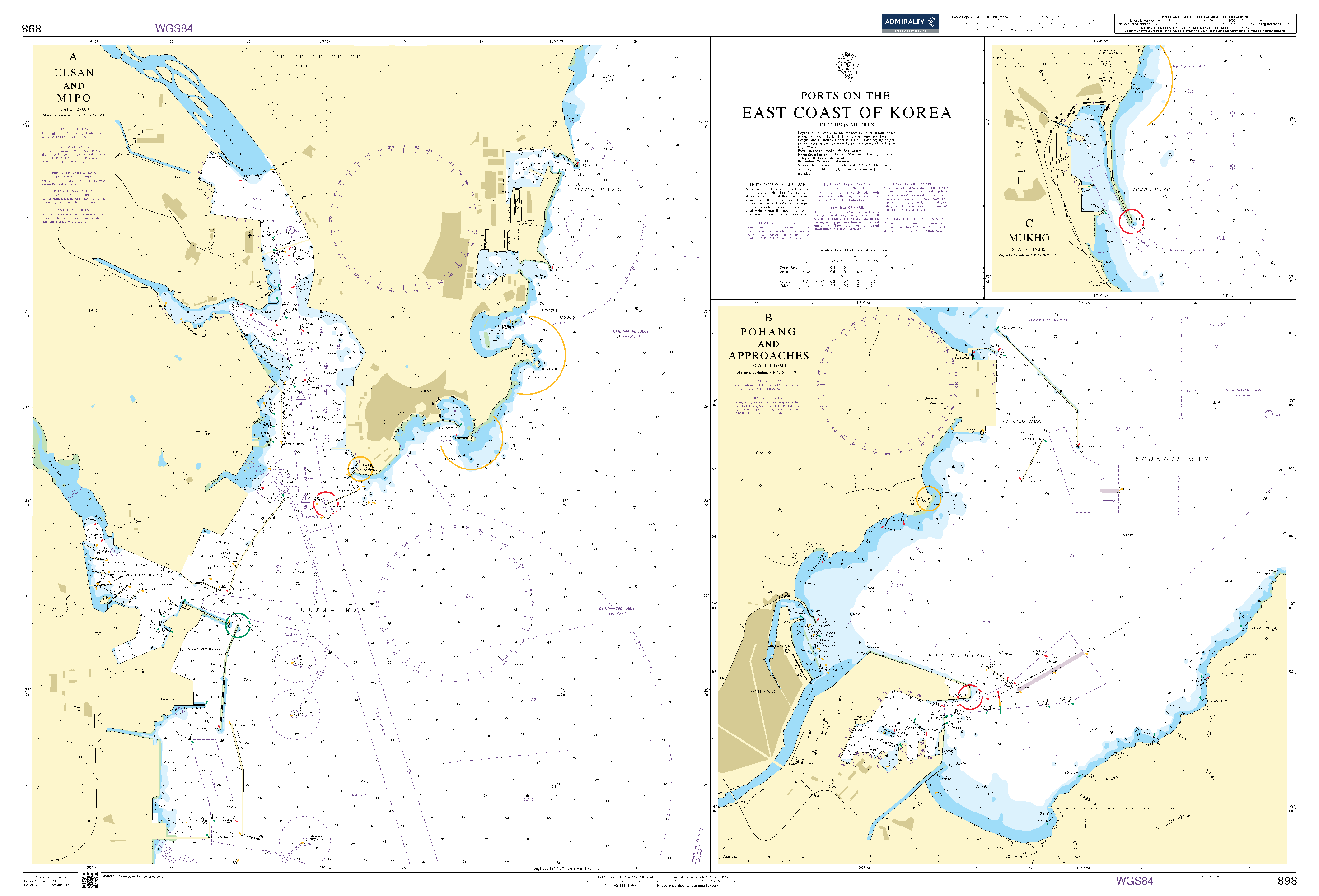 British Admiralty Nautical Chart 898: Korea, Ports on the East Coast of Korea