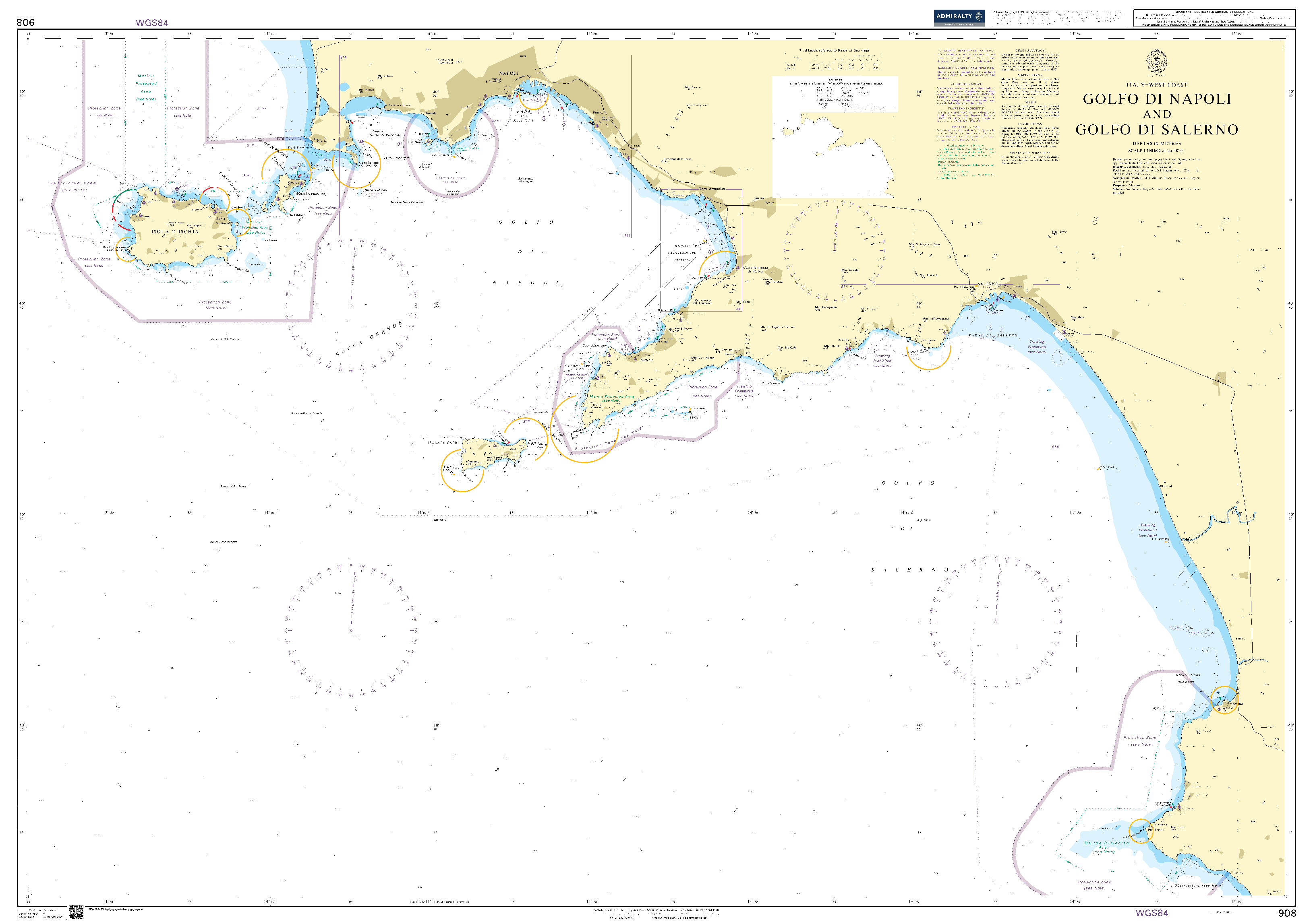 British Admiralty Nautical Chart 908: Italy – West Coast, Golfo di Napoli and Golfo di Salerno
