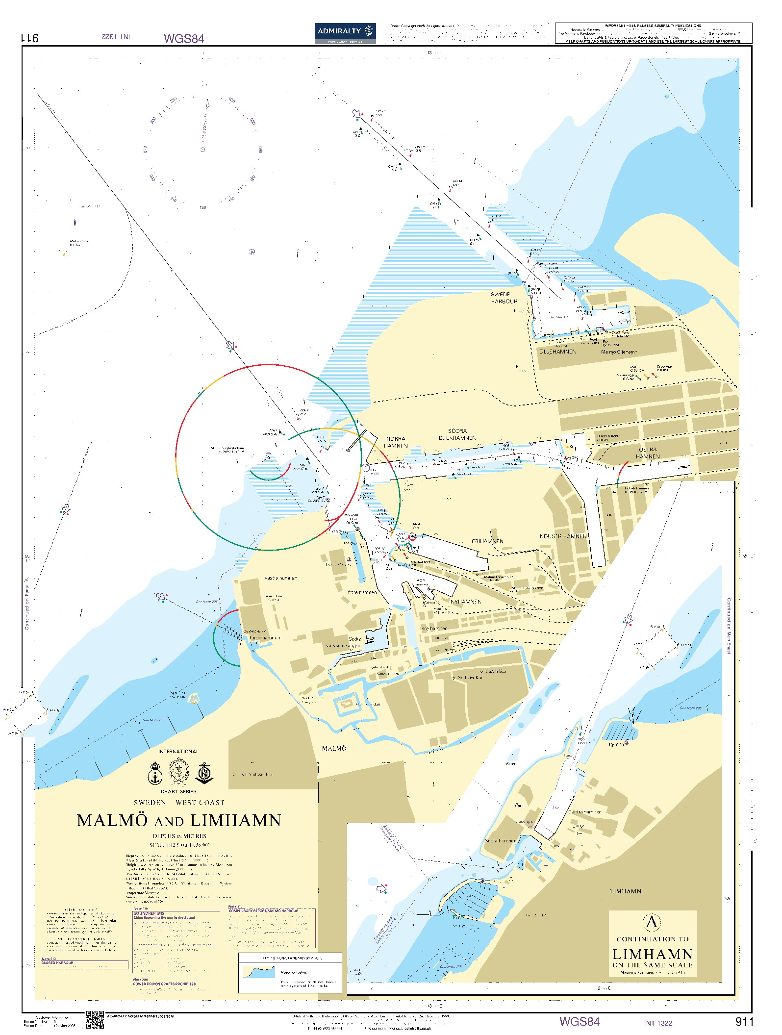 British Admiralty Nautical Chart 911: Sweden - West Coast, Malmö and Limhamn