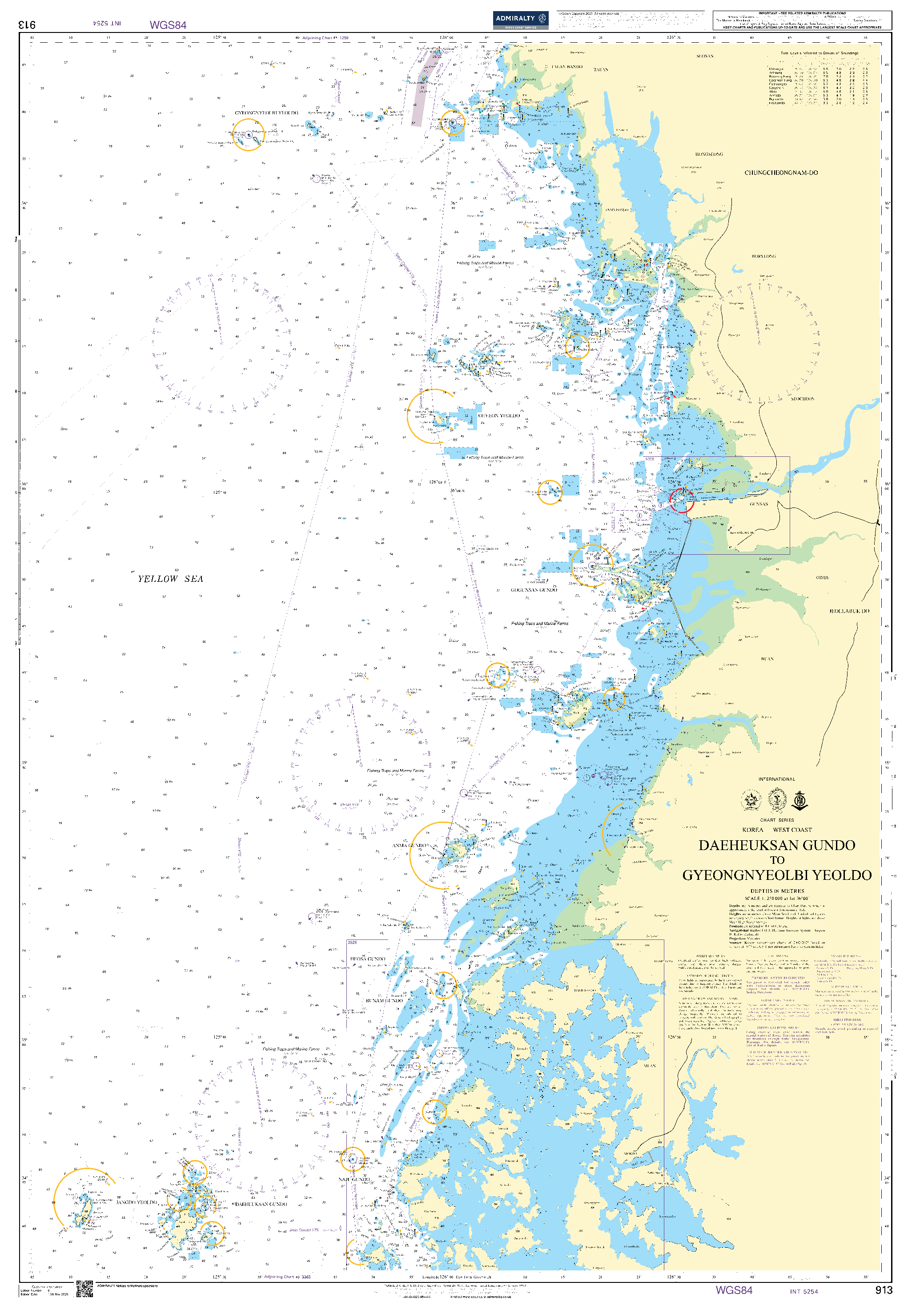 British Admiralty Nautical Chart 913: Taehuksan Kundo to Kyongnyolbi Yolto
