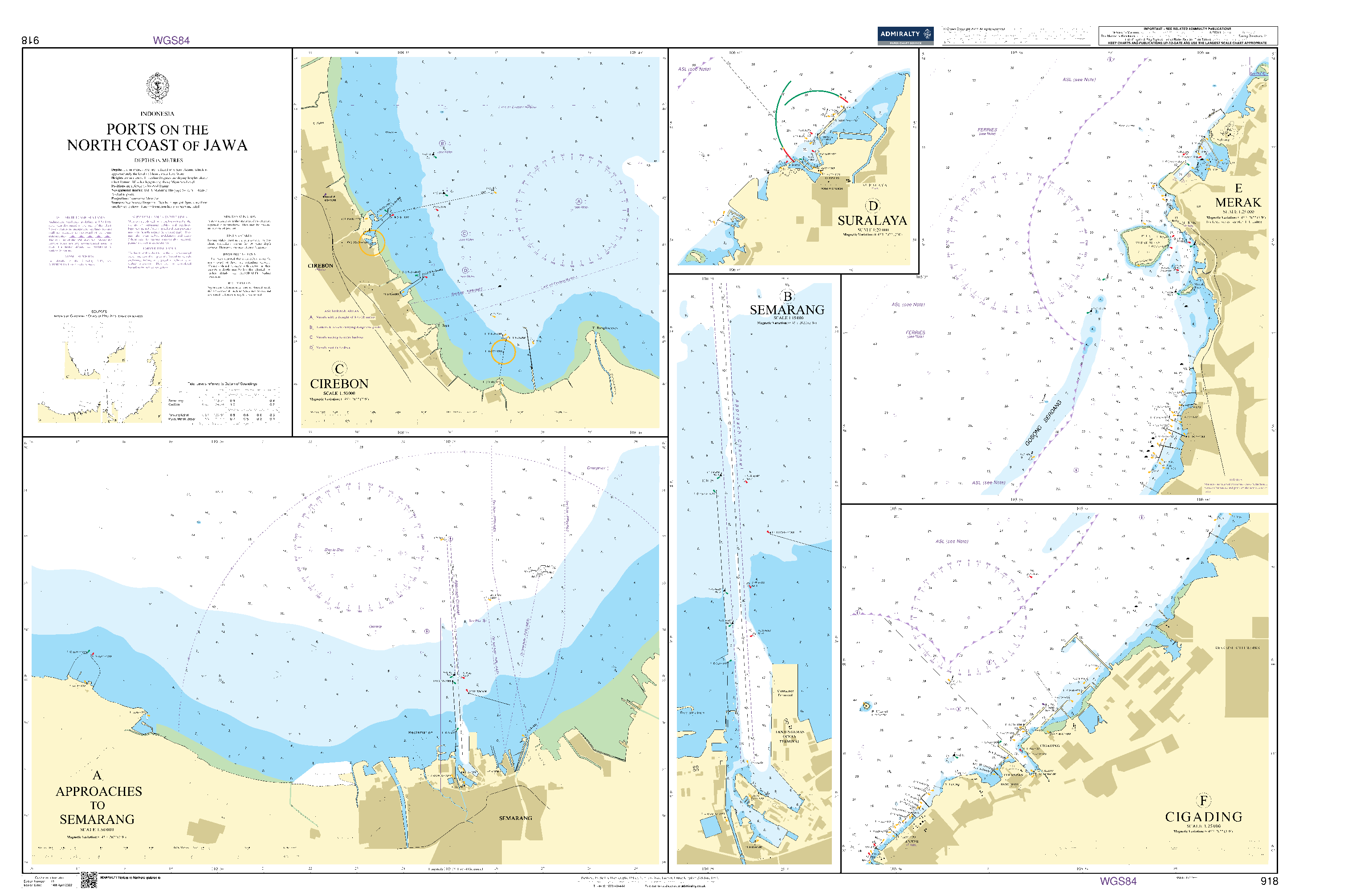 British Admiralty Nautical Chart 918: Ports on the North Coast of Jawa