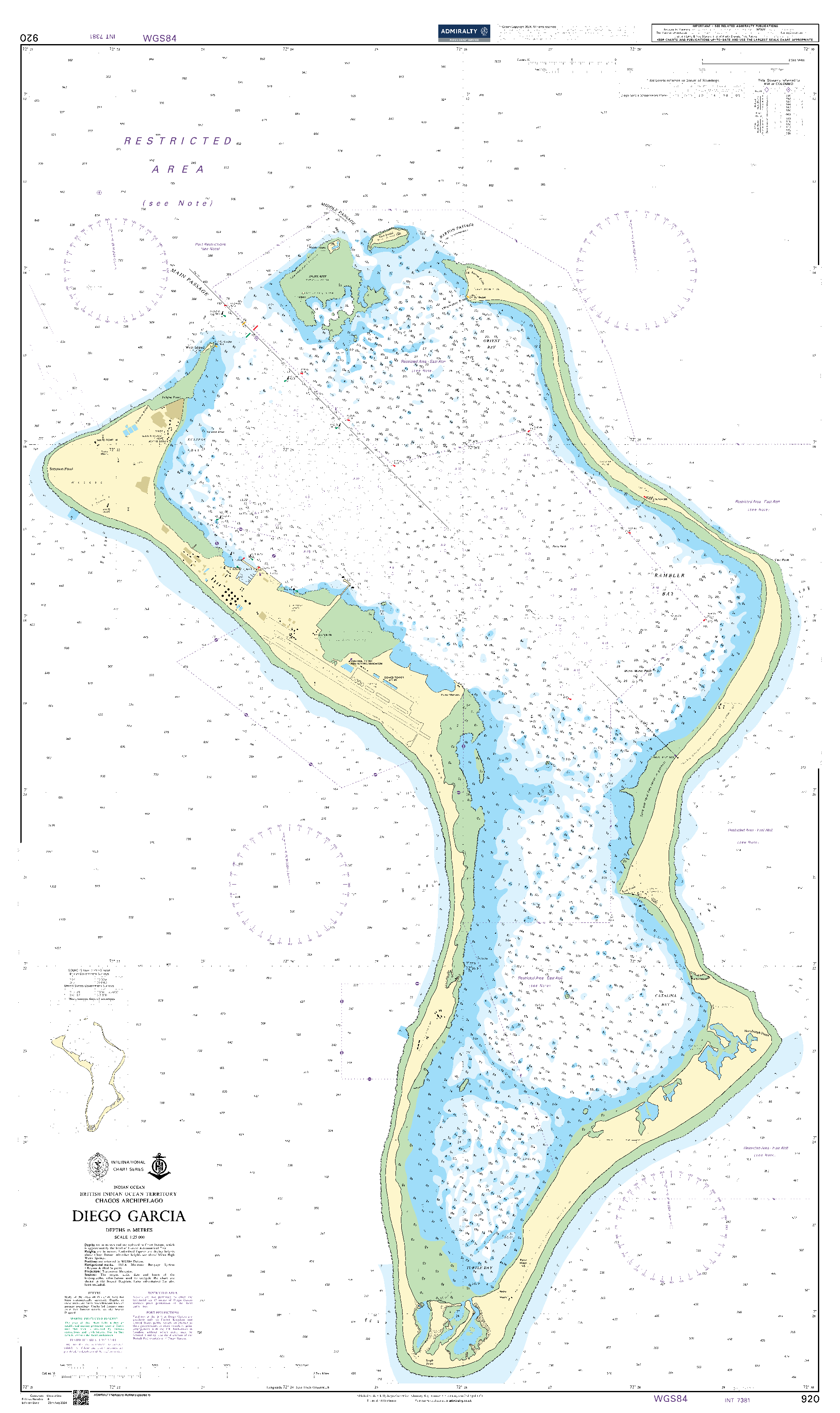 British Admiralty Nautical Chart 920: Indian Ocean, British Indian Ocean Territory, Chagos Archipelago, Diego Garcia