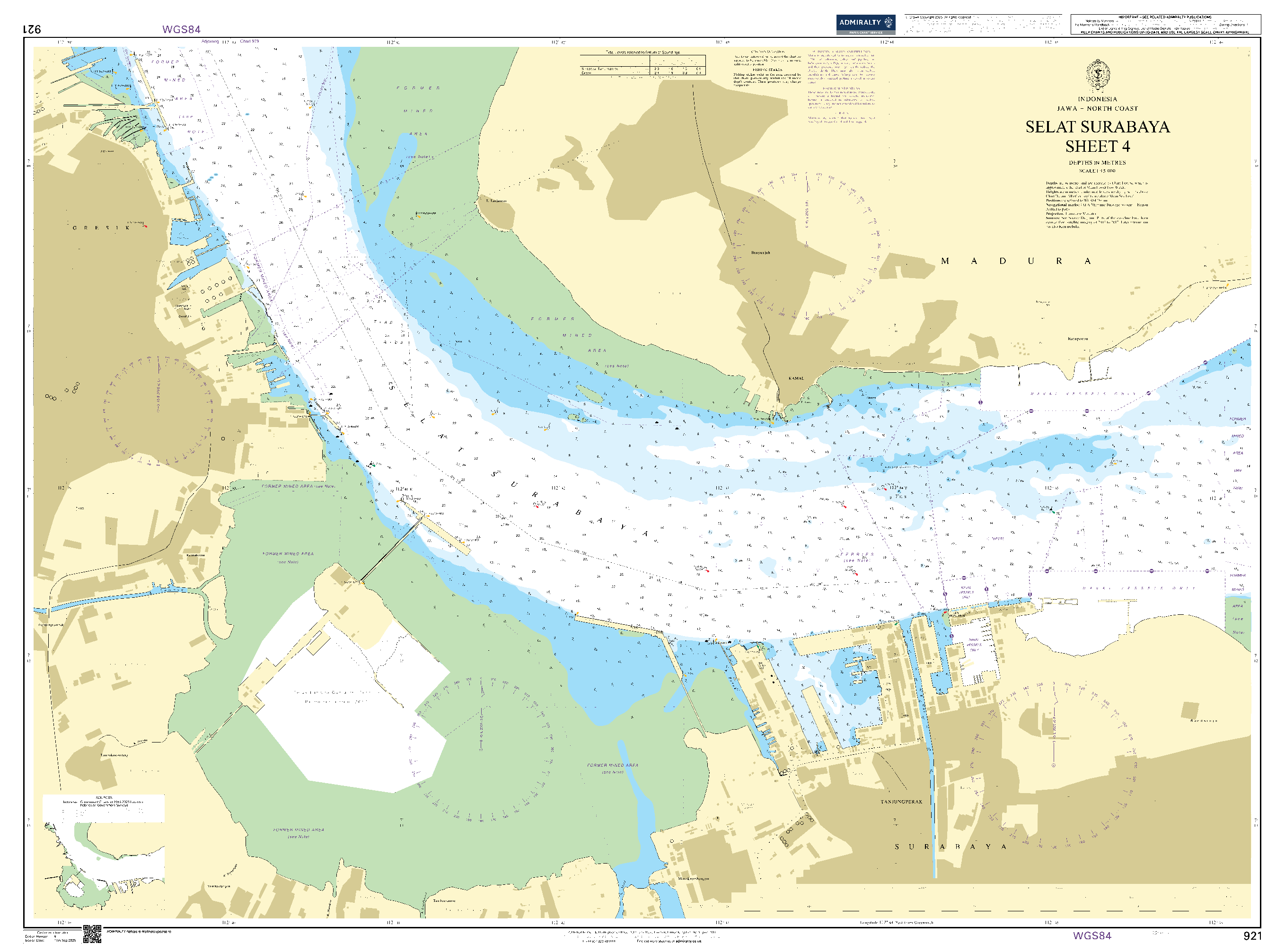 British Admiralty Nautical Chart 921: Indonesia, Jawa - North Coast, Pelabuhan Surabaya and Approaches