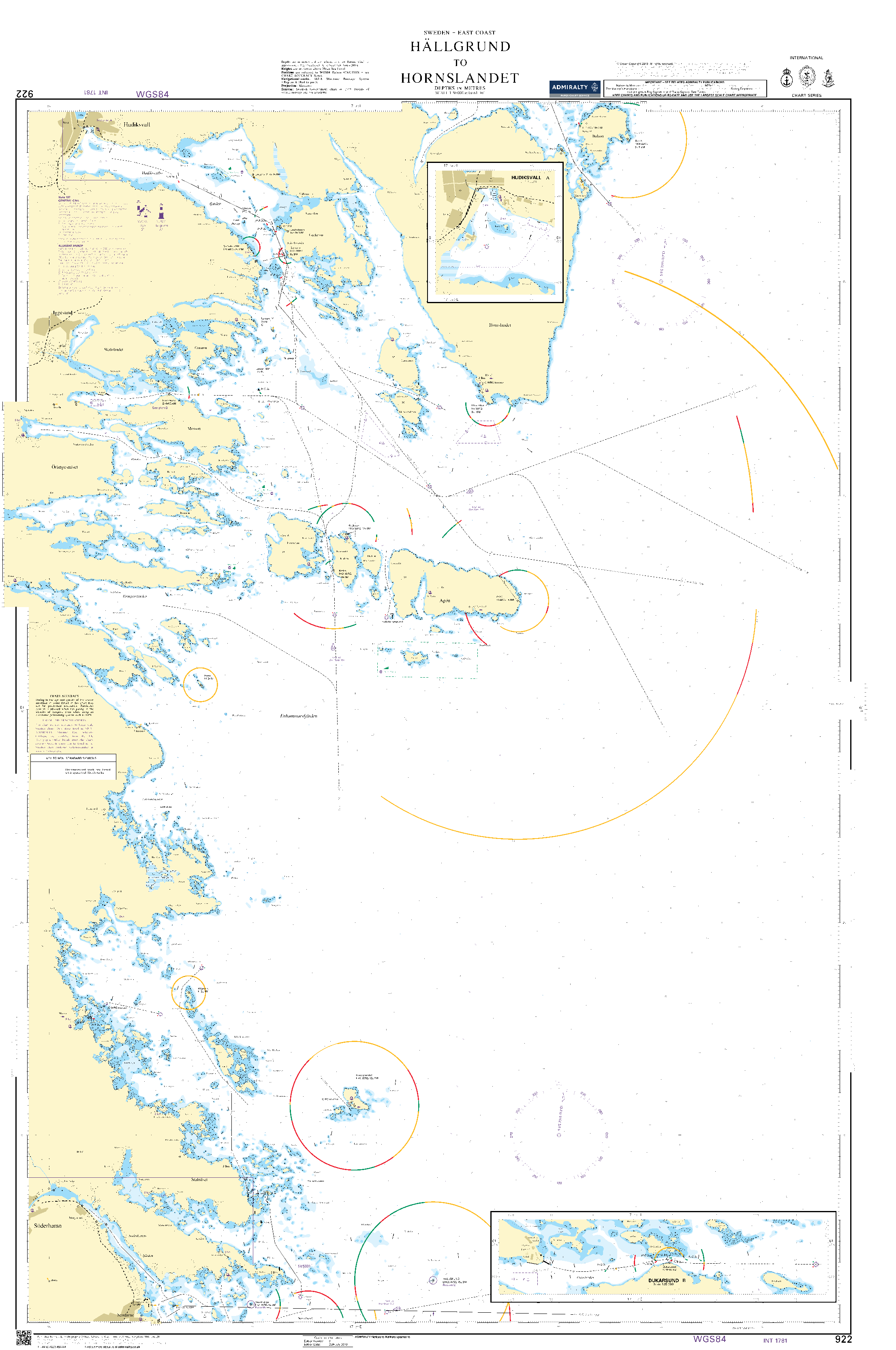 British Admiralty Nautical Chart 922: Sweden - East Coast, Hällgrund to Hornslandet